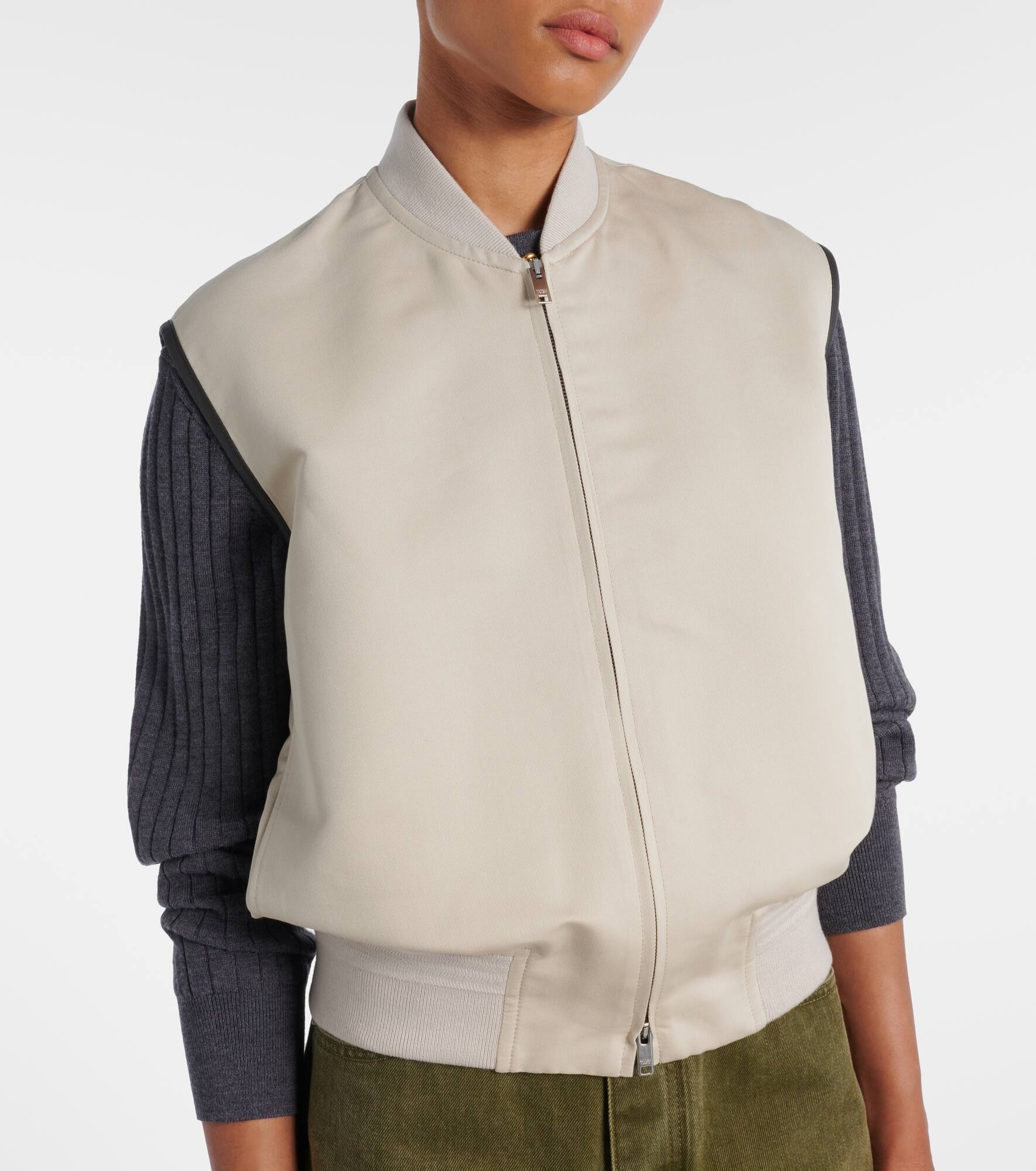 Leather-trimmed cotton and silk vest - 5