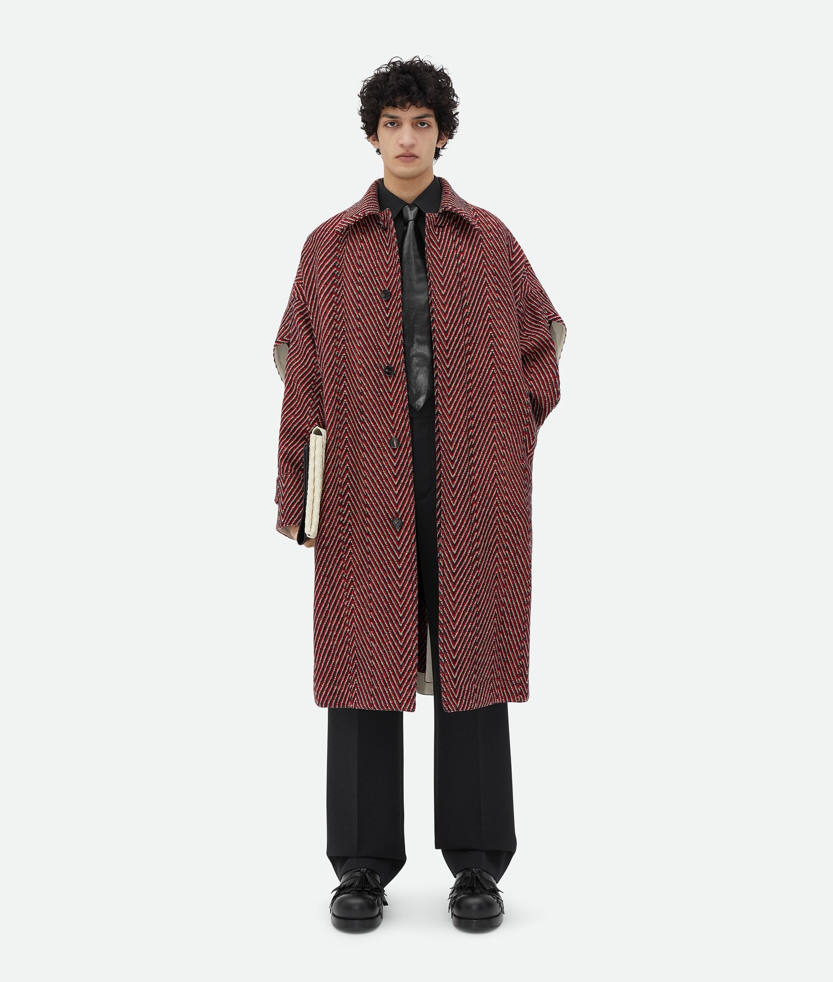 Irregular Wool Chevron Cape Coat - 4