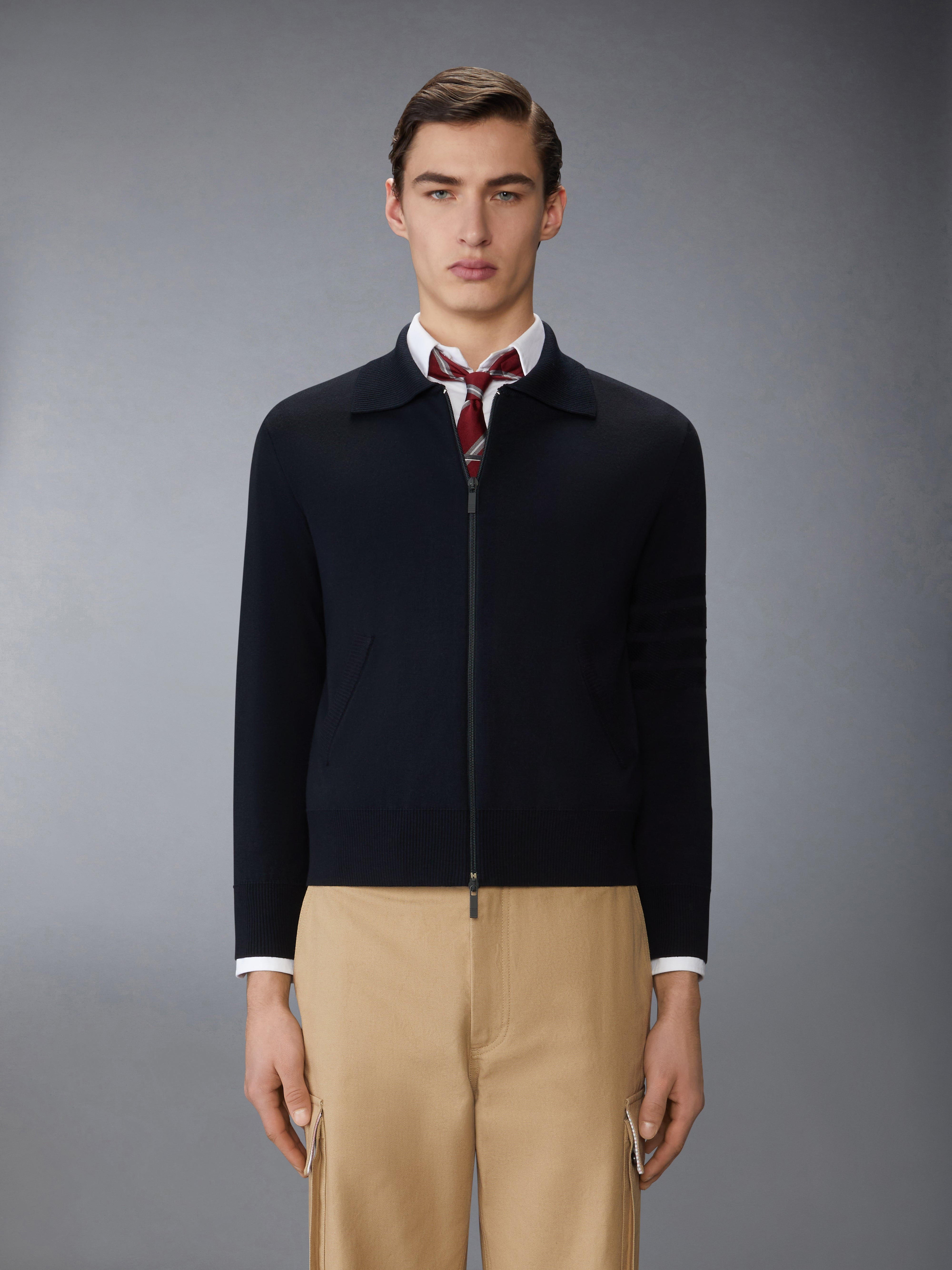 MERINO WOOL DOUBLE FACE 4-BAR ZIP UP CARDIGAN - 2