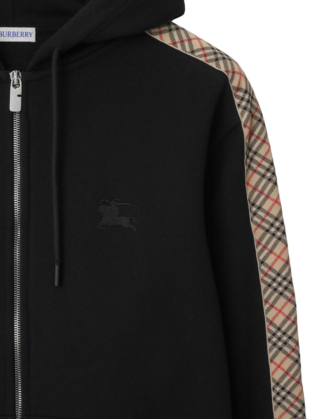check-trim cotton hoodie - 2