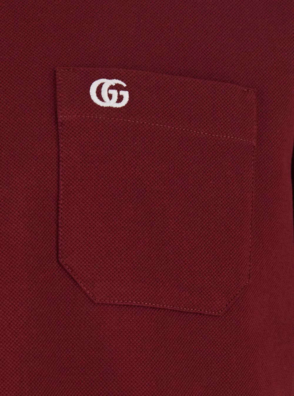 Gucci Men Bordeaux Polo Shirt With Striped Motif On The Collar And Double G Embroidery On The Front  - 3