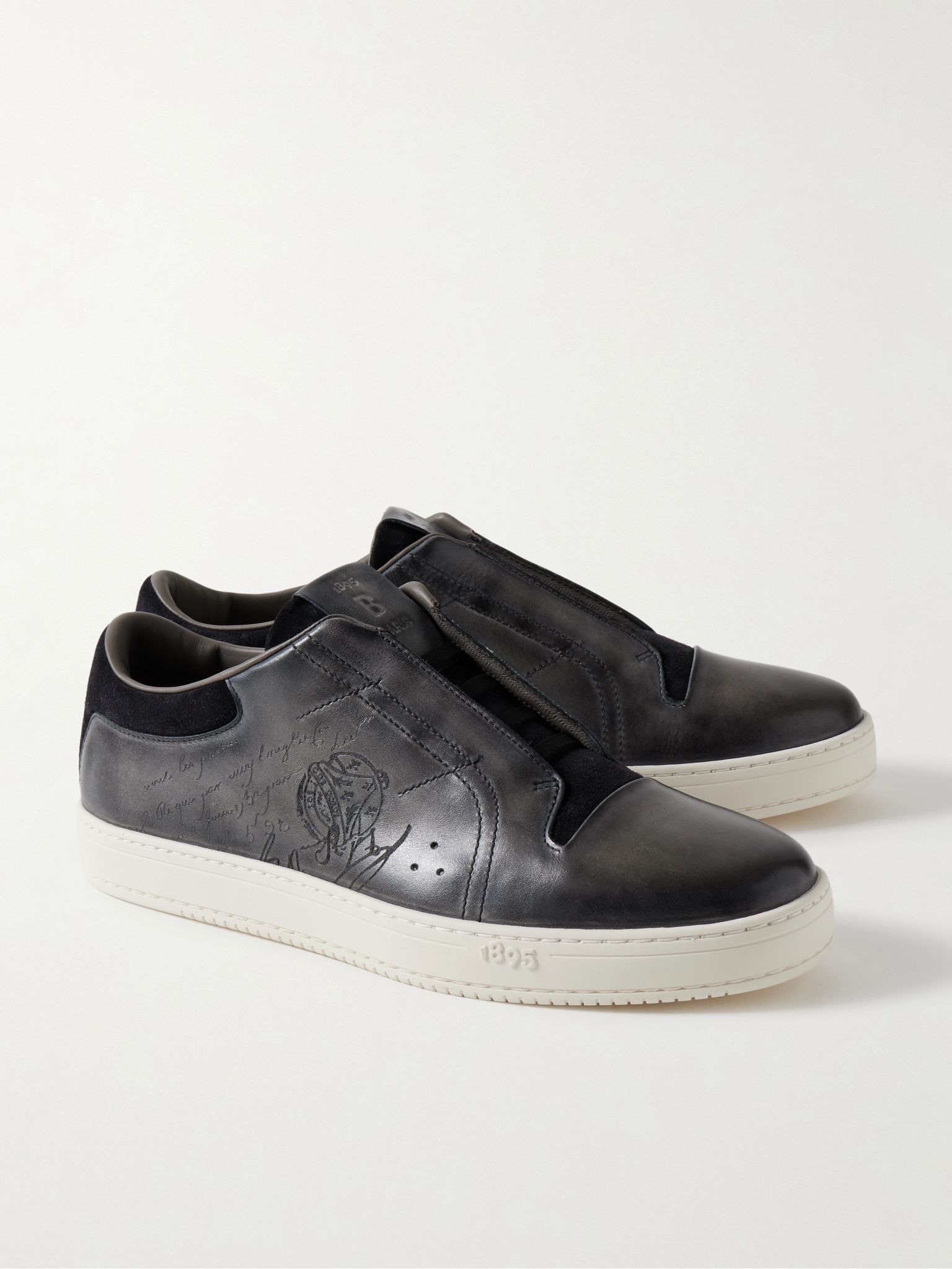 The Playtime Scritto Suede-Trimmed Venezia Leather Sneakers Gray - 4