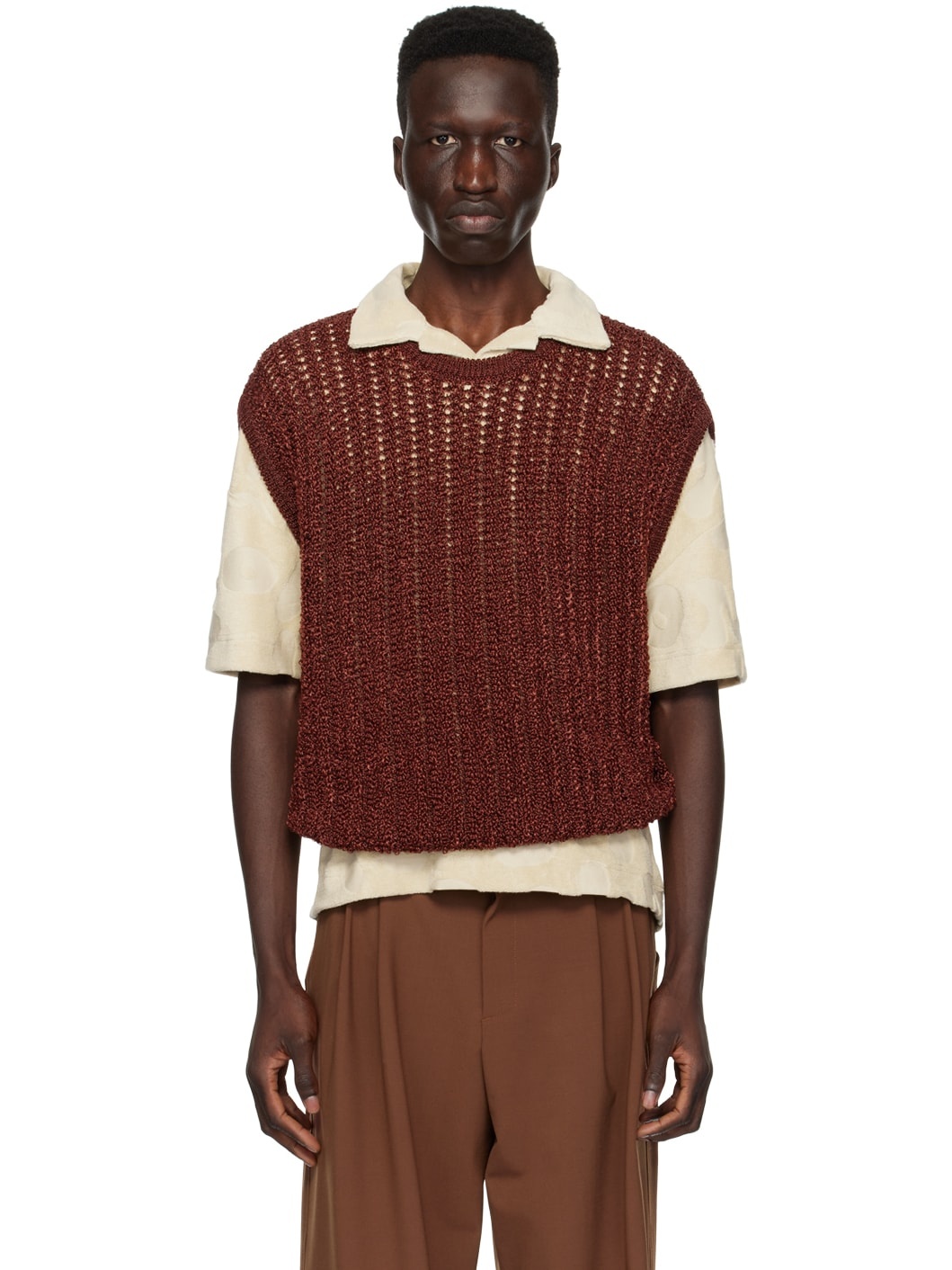 Burgundy Crewneck Vest - 1