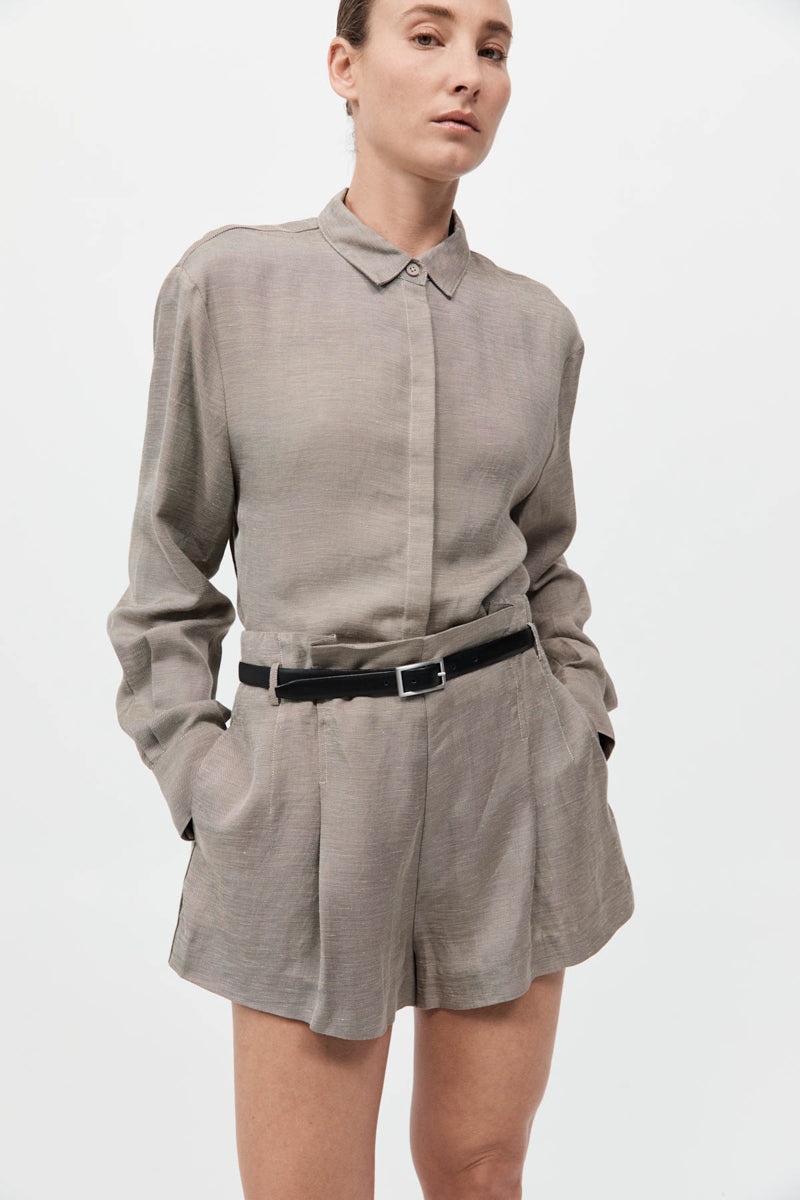 Melange Paperbag Waist Shorts - Rye - 6