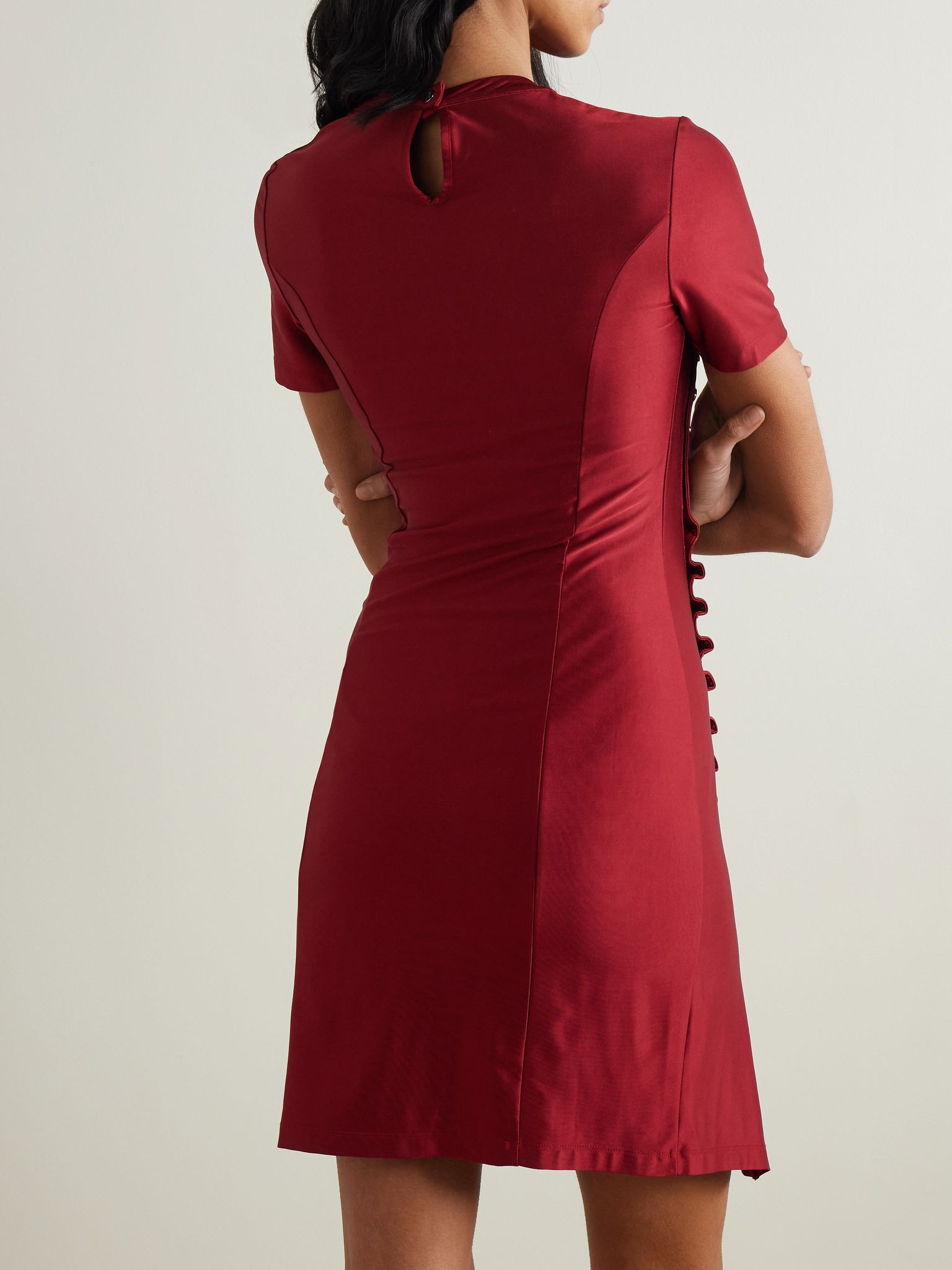 Embellished gathered satin-jersey mini dress Red - 3