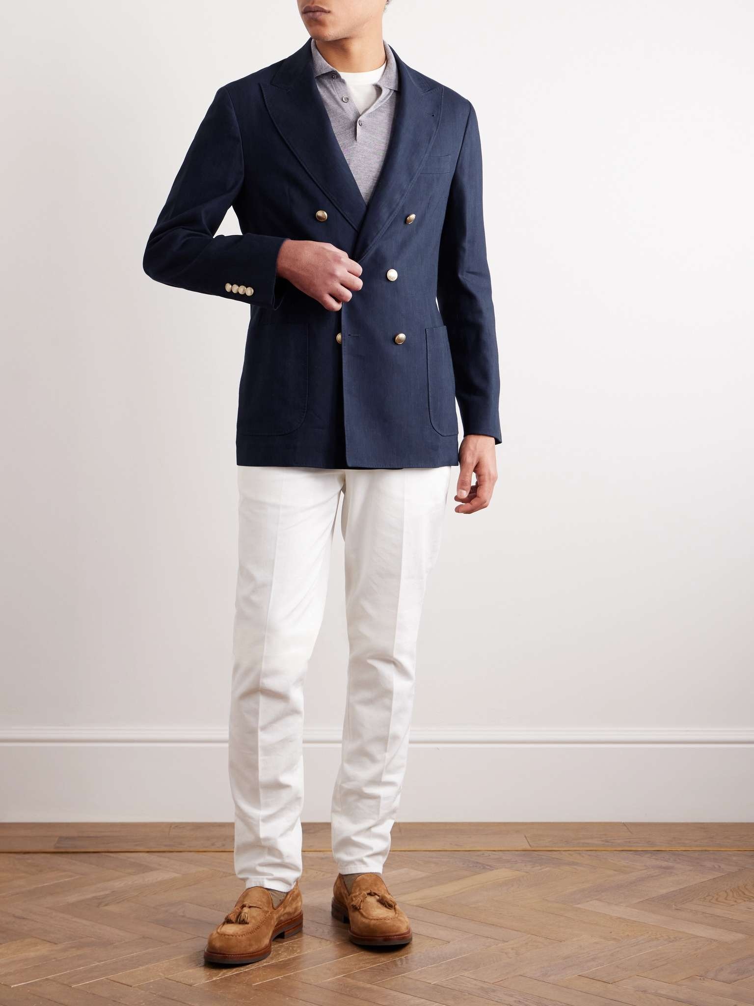 ベスト・ジレ BRUNELLO CUCINELLI Double-breasted hemp and linen blazer Check Linen Double Breasted Jacket