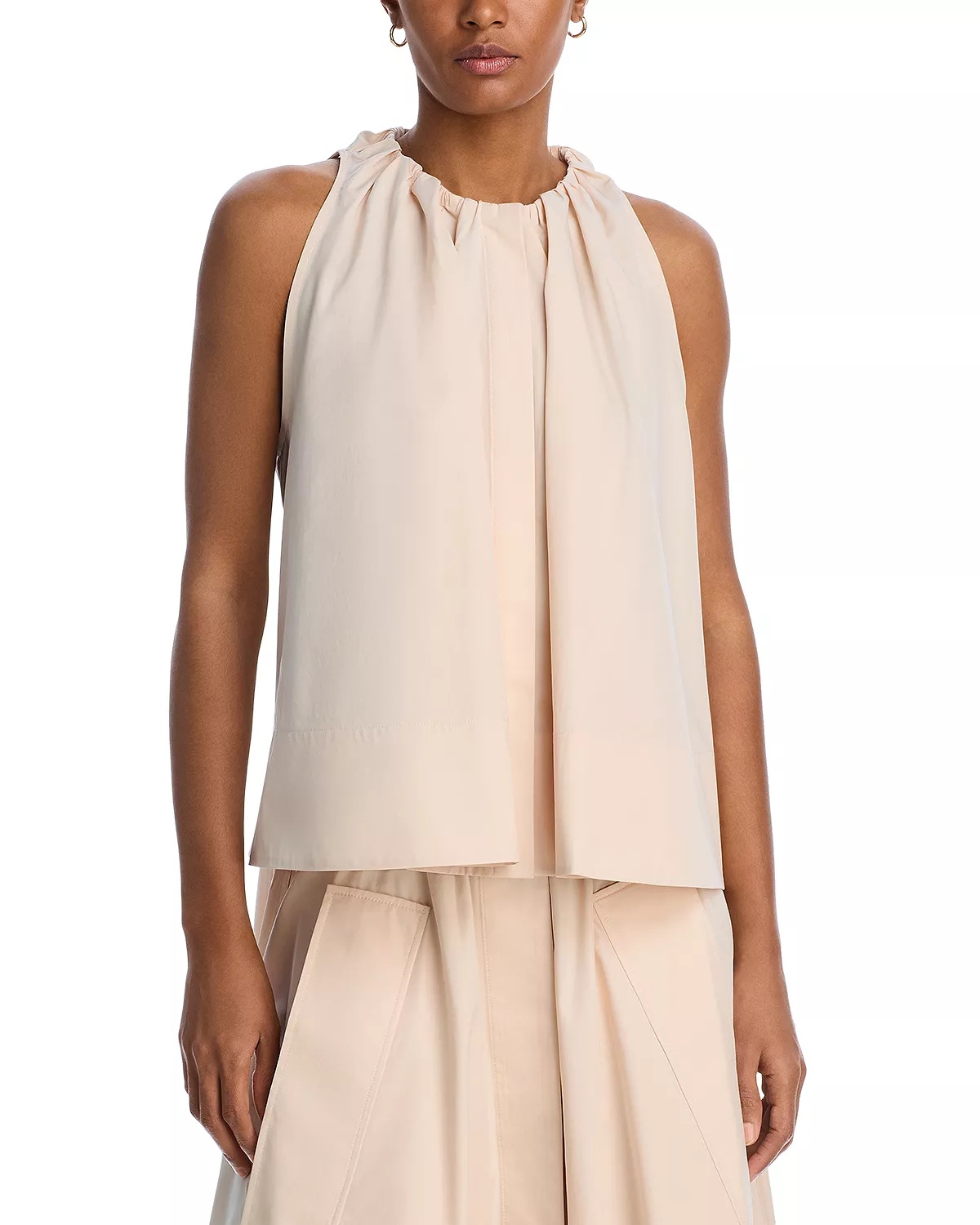 Gathered Cotton Poplin Tunic Top - 1