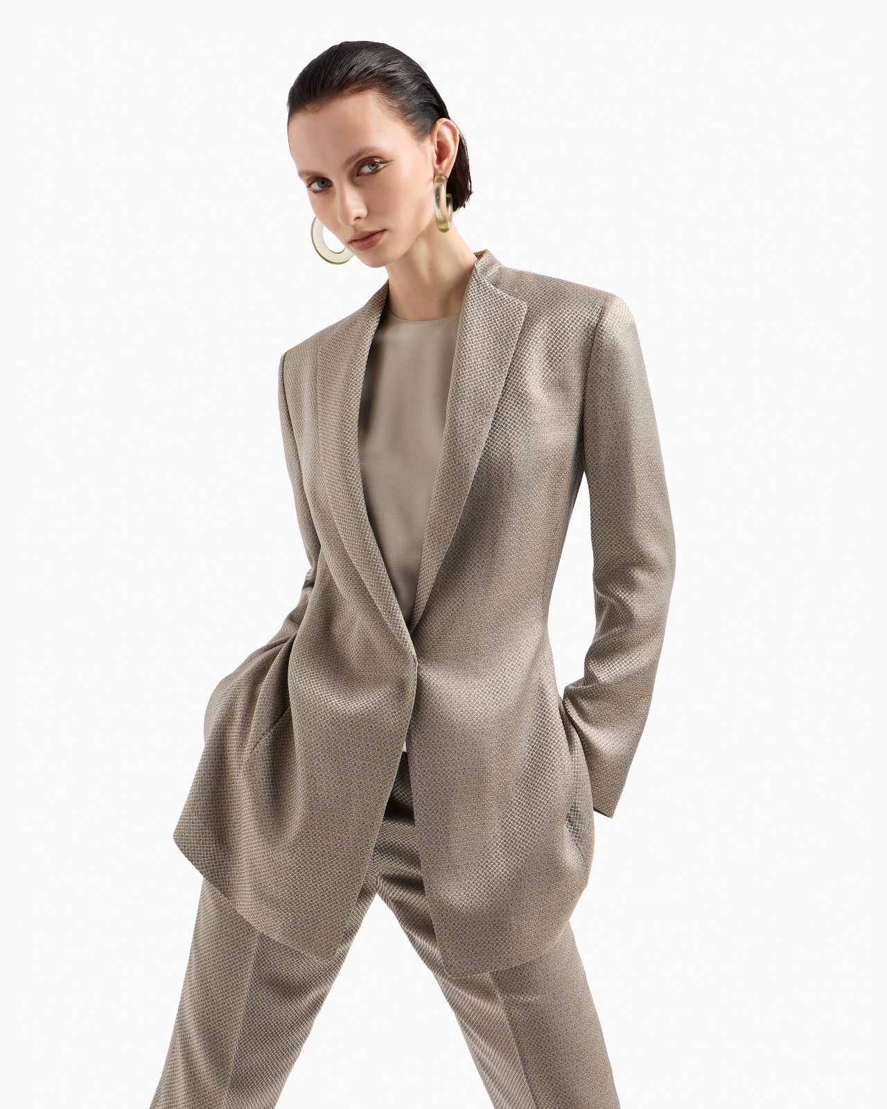LONG SINGLE-BREASTED JACKET IN JACQUARD VISCOSE AND CUPRO - 5