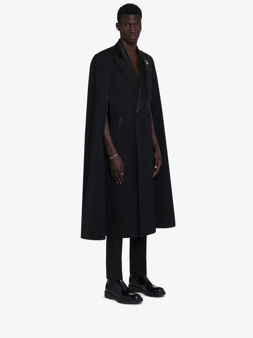 Men's Tailored Cape Coat in Black - 4