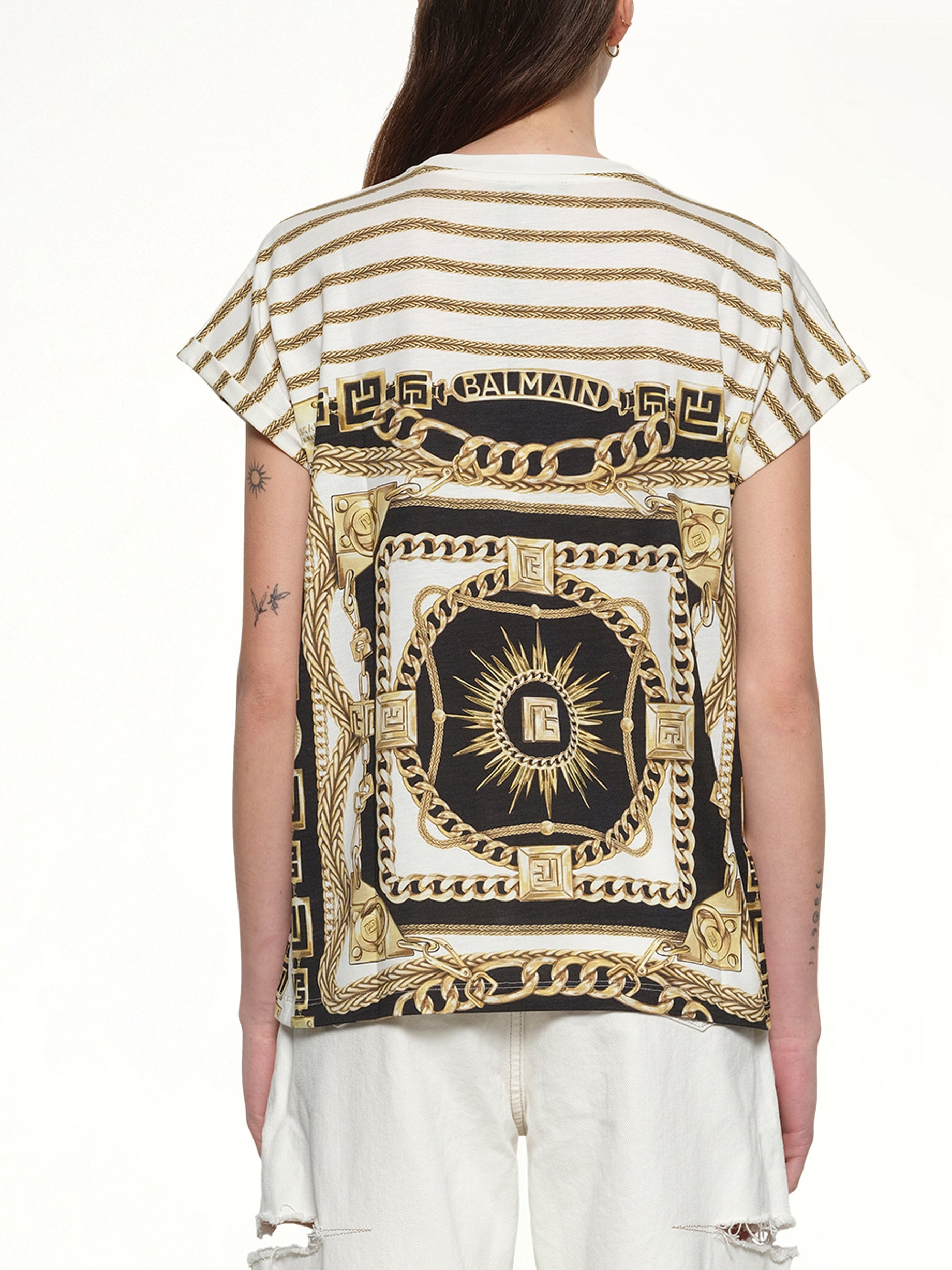 3 BTNS Foulard Print T-Shirt in White/Black/Gold - 5