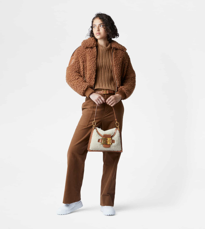 Tod's BOMBER JACKET WITH LEATHER INSERTS - BROWN outlook