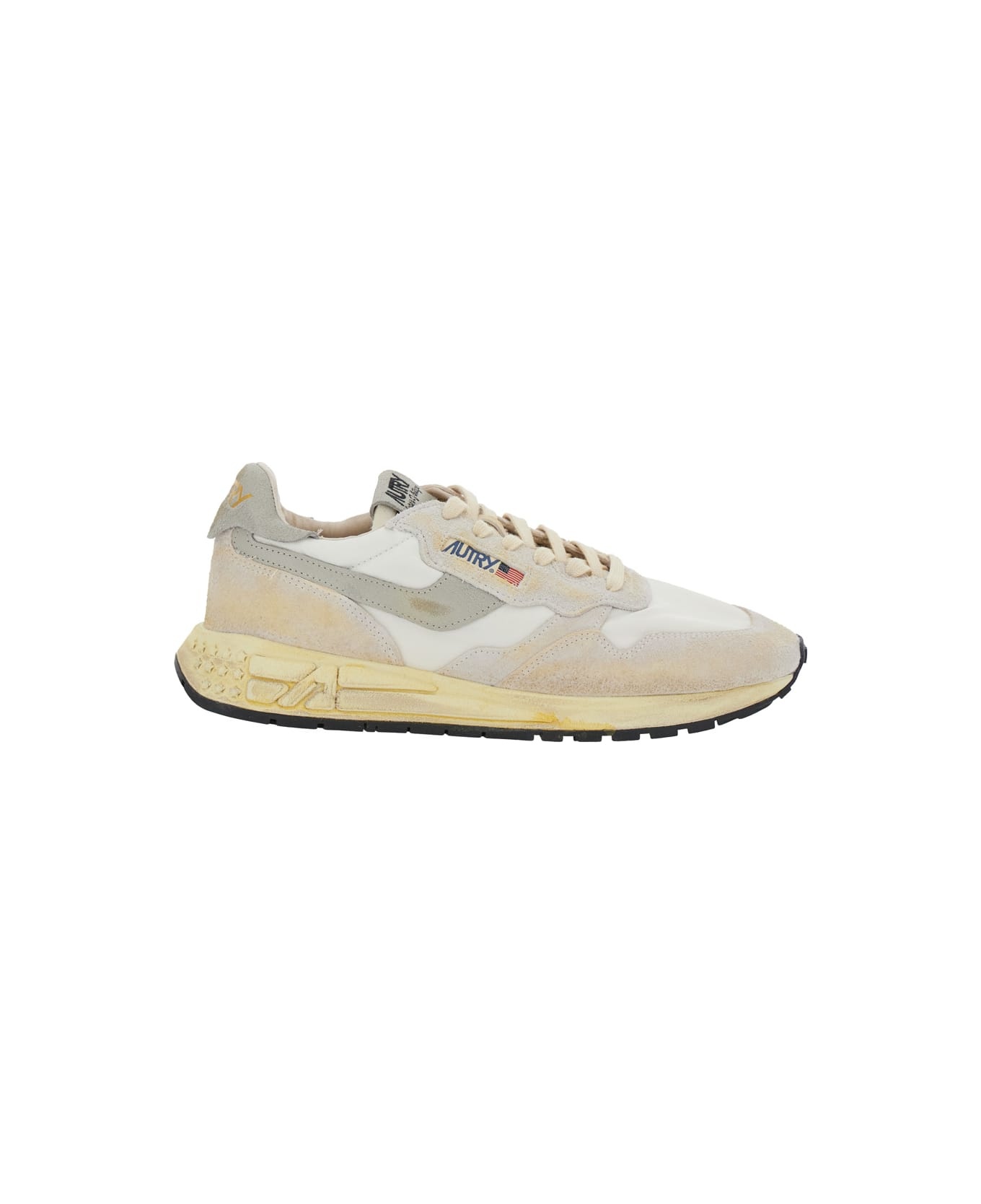 'reel Wind Super Vintage' Beige Low Top Sneakers With Logo Detail And Vintage Effect In Suede Man - 1