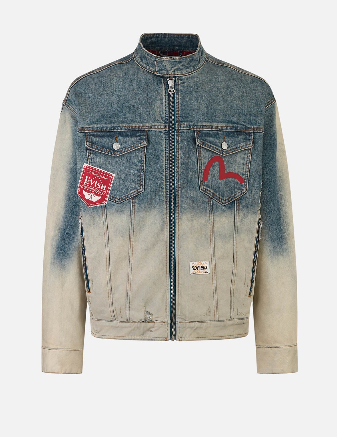 Ebisu Print and Multi-Pocket Loose Fit Biker Denim Jacket - 1