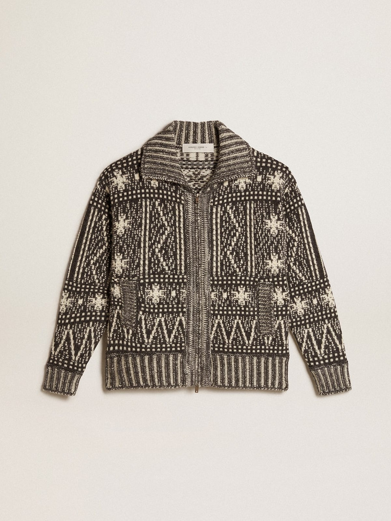 Cardigan with dark gray Fair Isle pattern 1