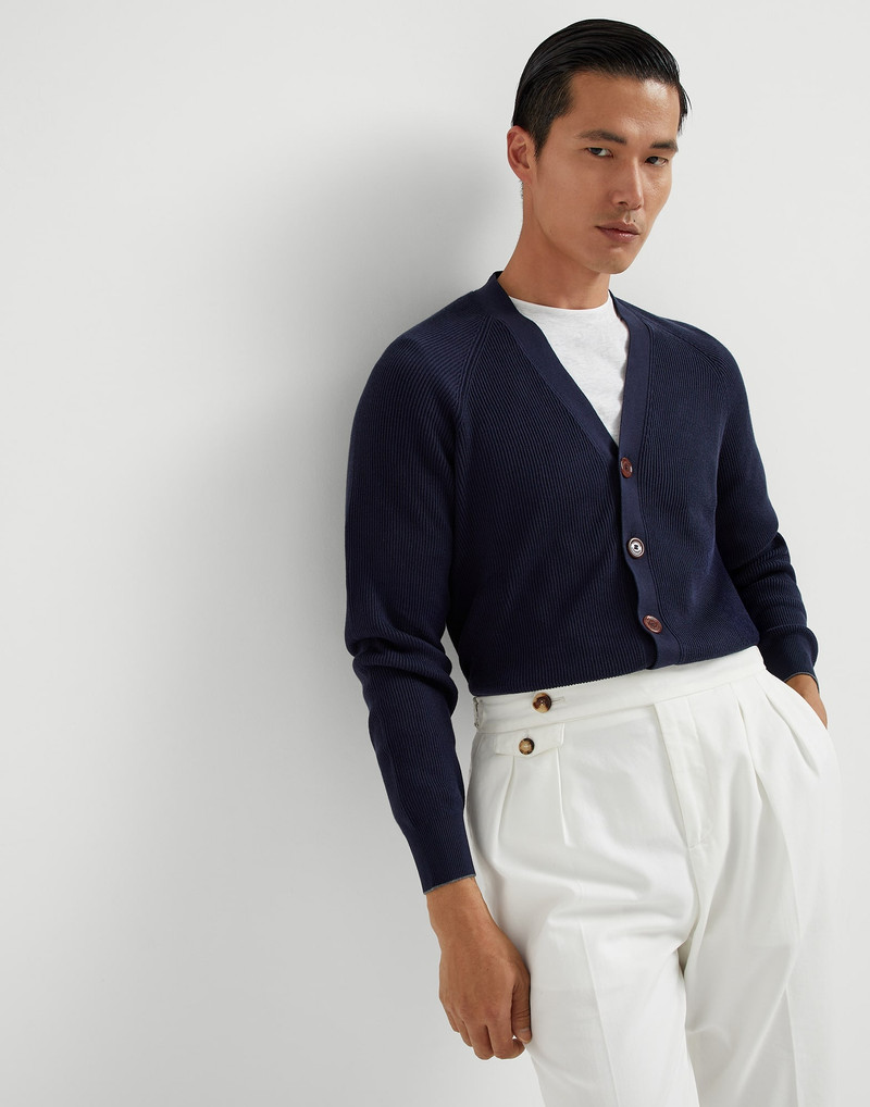 Cotton English rib cardigan with raglan sleeves 4