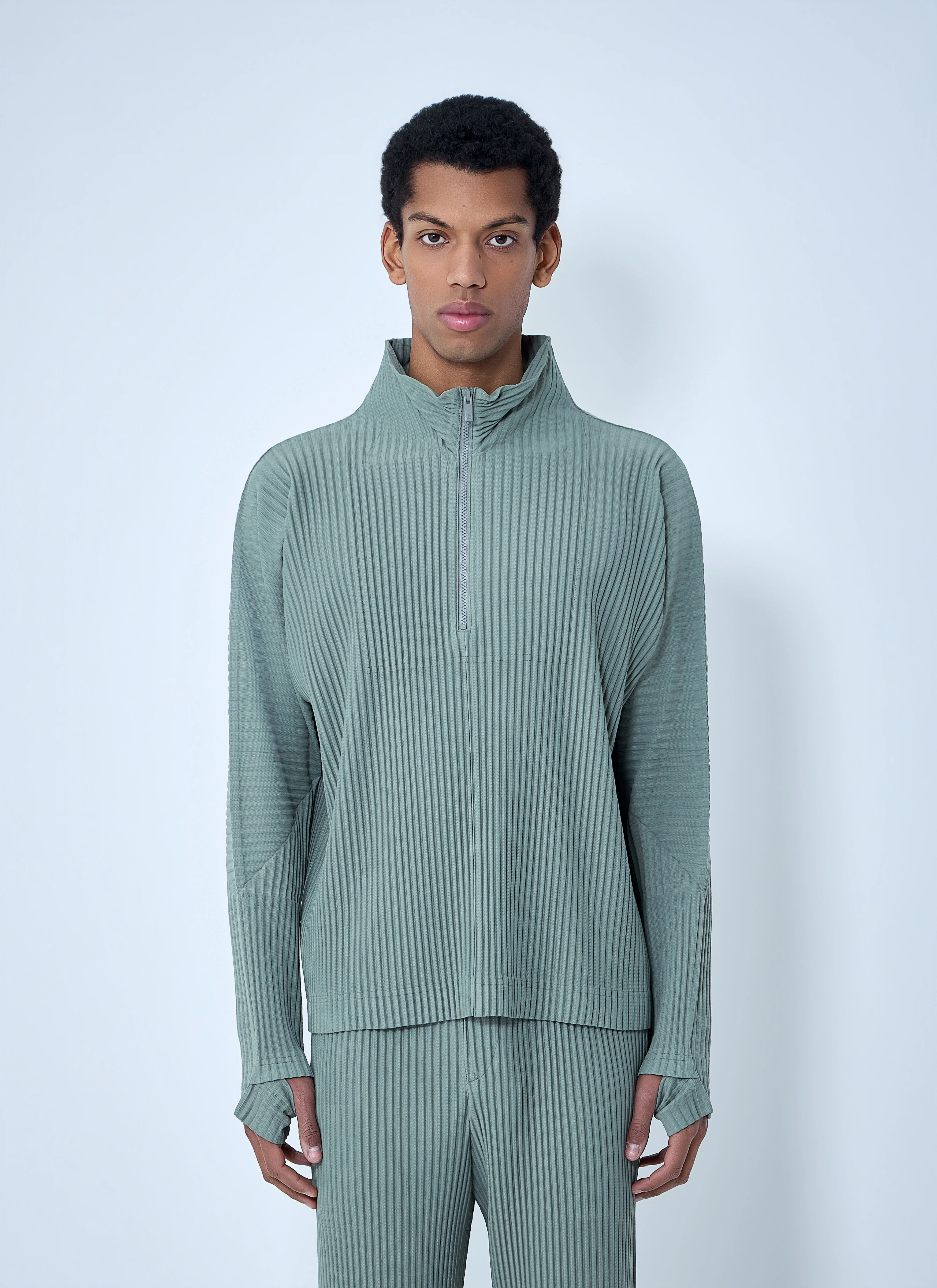 Pleated Quater Zip-Up Sweatshirt - 1