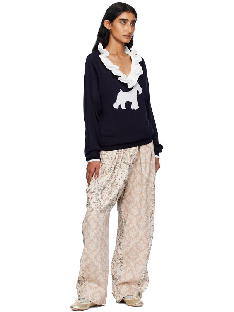 OPEN YY Navy Dog Graphic Knit Sweater outlook