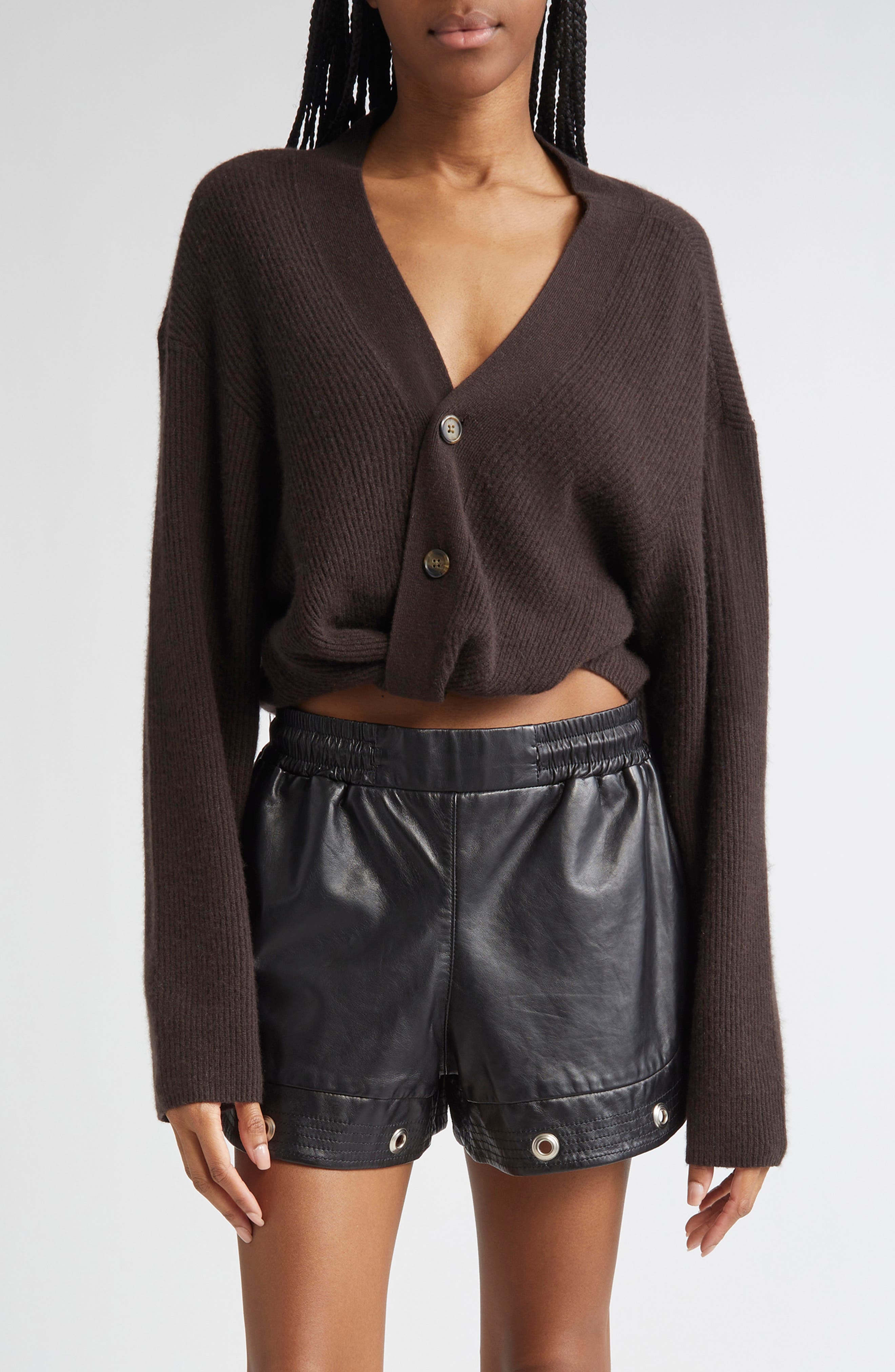 R13 Twisted Front Cashmere Rib Cardigan in Dark Brown at Nordstrom - 1