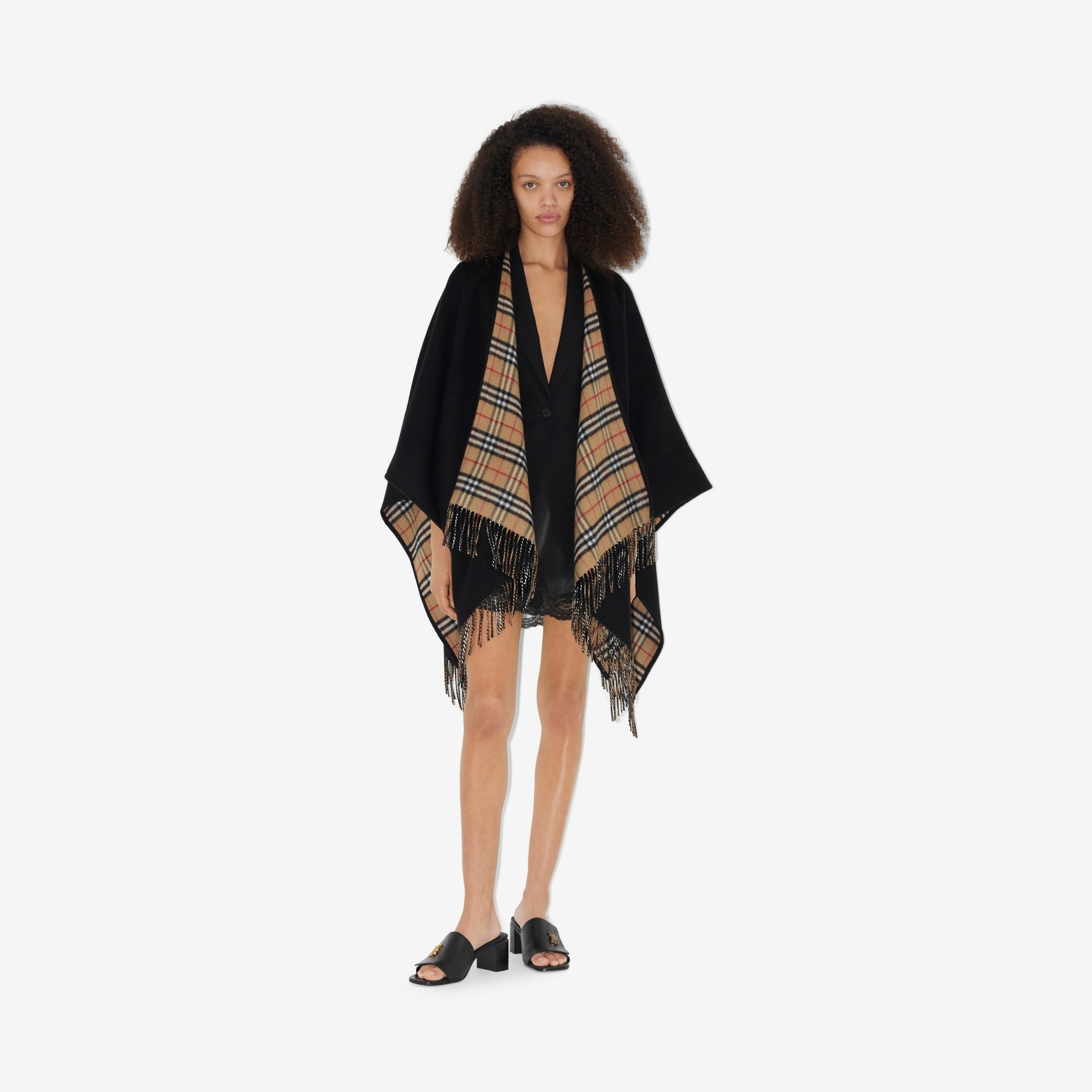 Check Wool Reversible Cape - 2