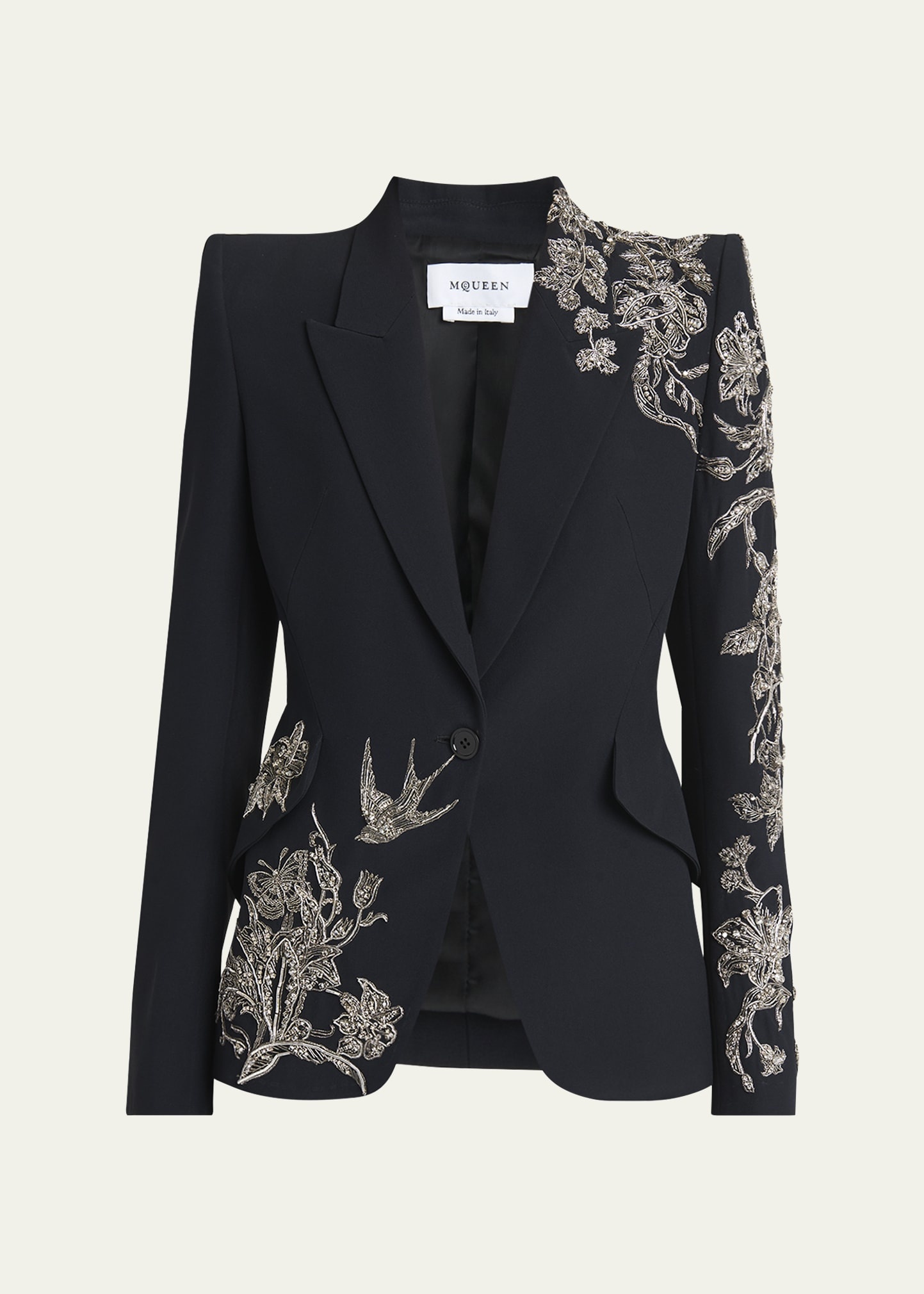 Crystal Embroidered Single-Breasted Blazer Jacket - 1
