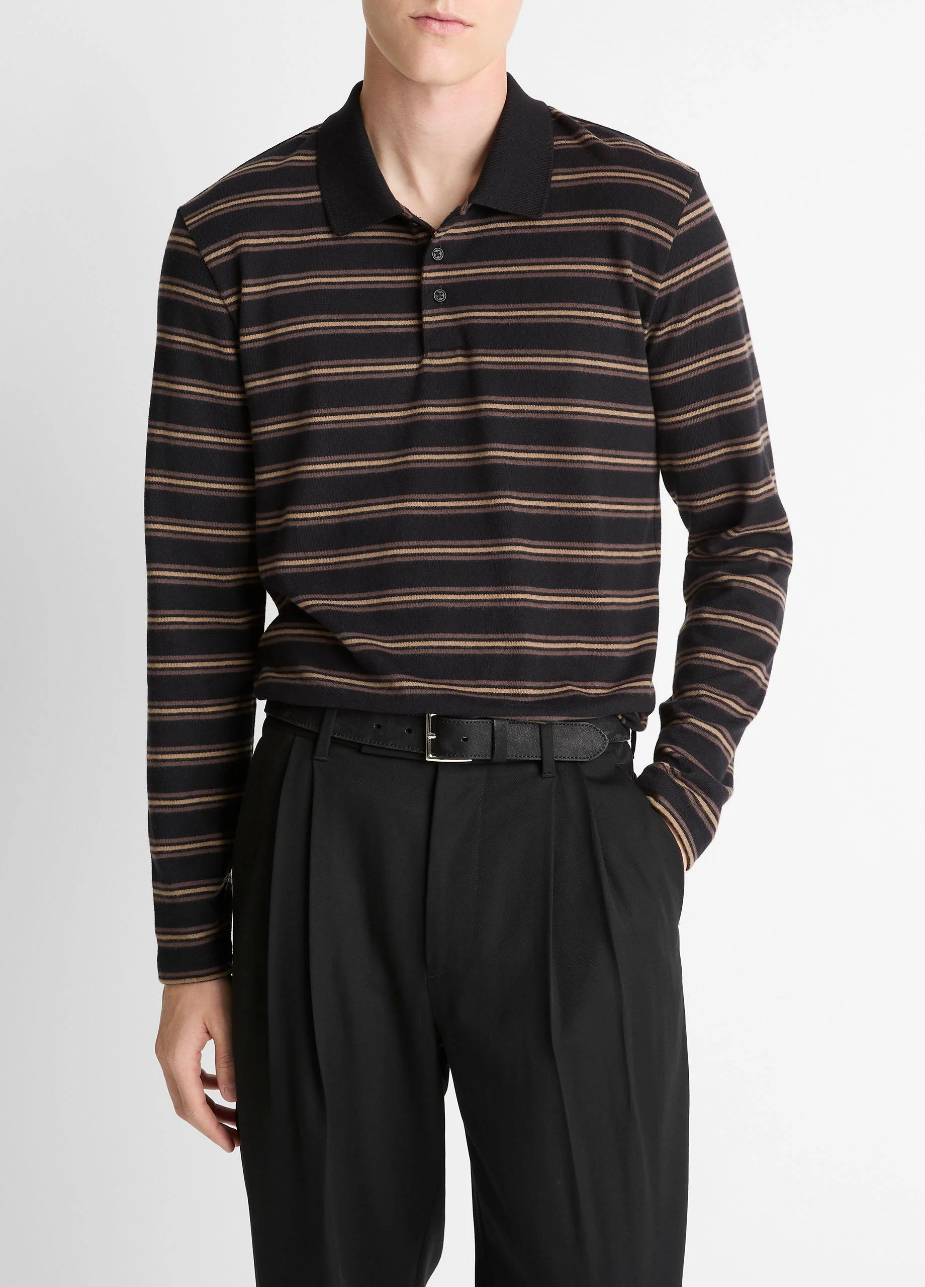Striped Cotton-Blend Long-Sleeve Polo Shirt - 1
