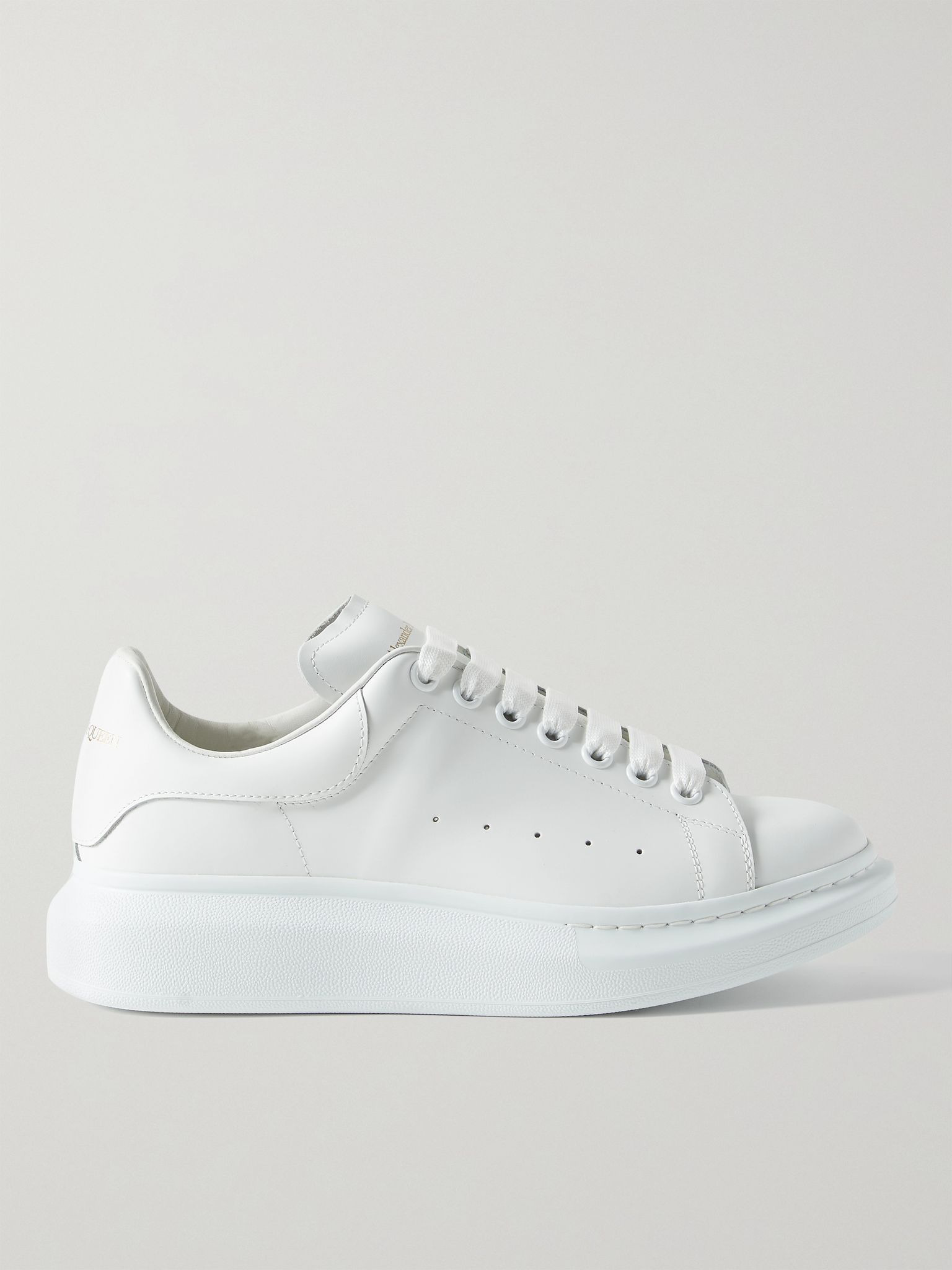 Exaggerated-Sole Leather Sneakers White - 1
