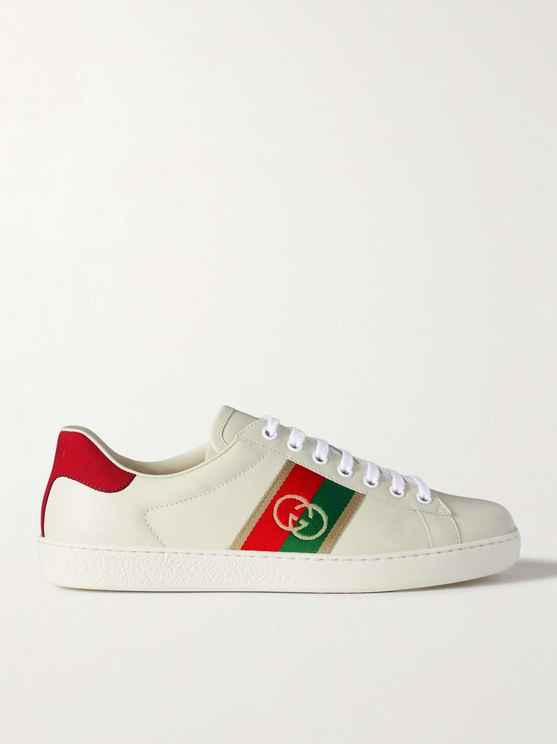 Ace Webbing-Trimmed Leather Sneakers - 1