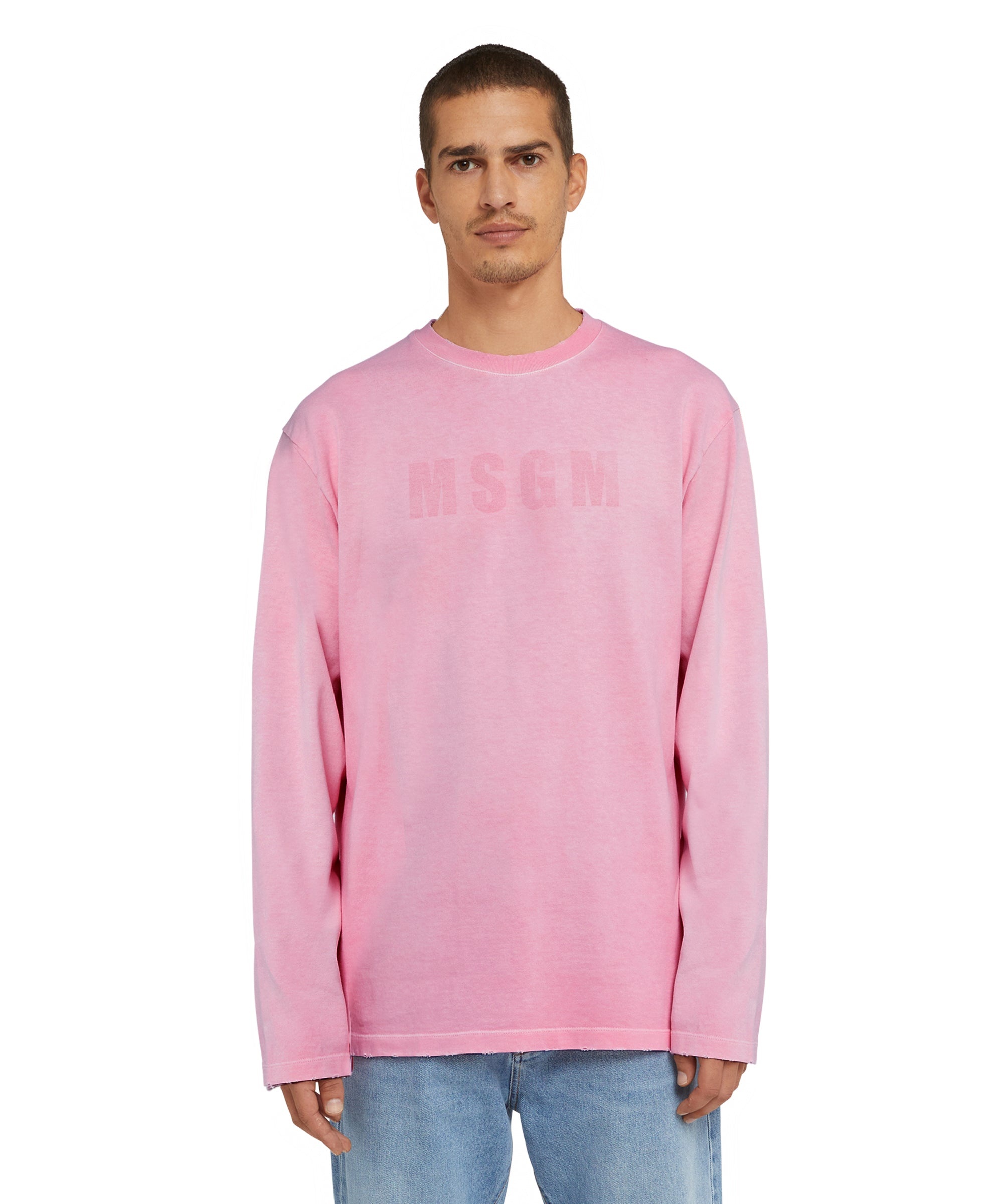 Cotton crewneck t-shirt with MSGM large logo print - 2