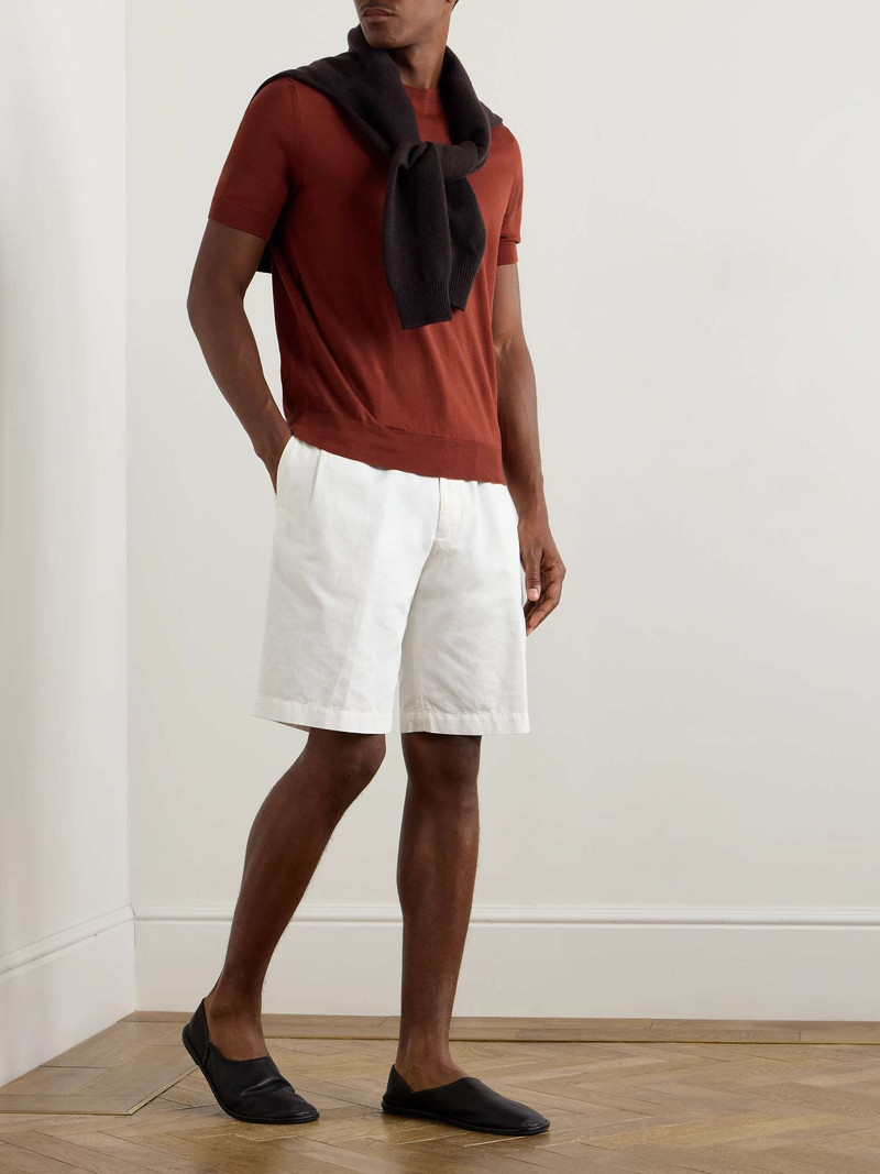 ZEGNA Straight-Leg Pleated Cotton and Linen-Blend Twill Shorts outlook