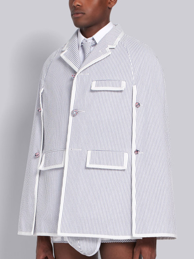 Thom Browne Navy Seersucker Raglan Chesterfield Cape outlook