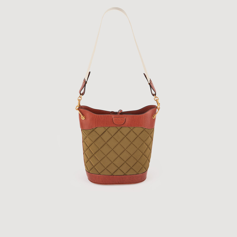 Leather and quilted fabric bucket bag 1