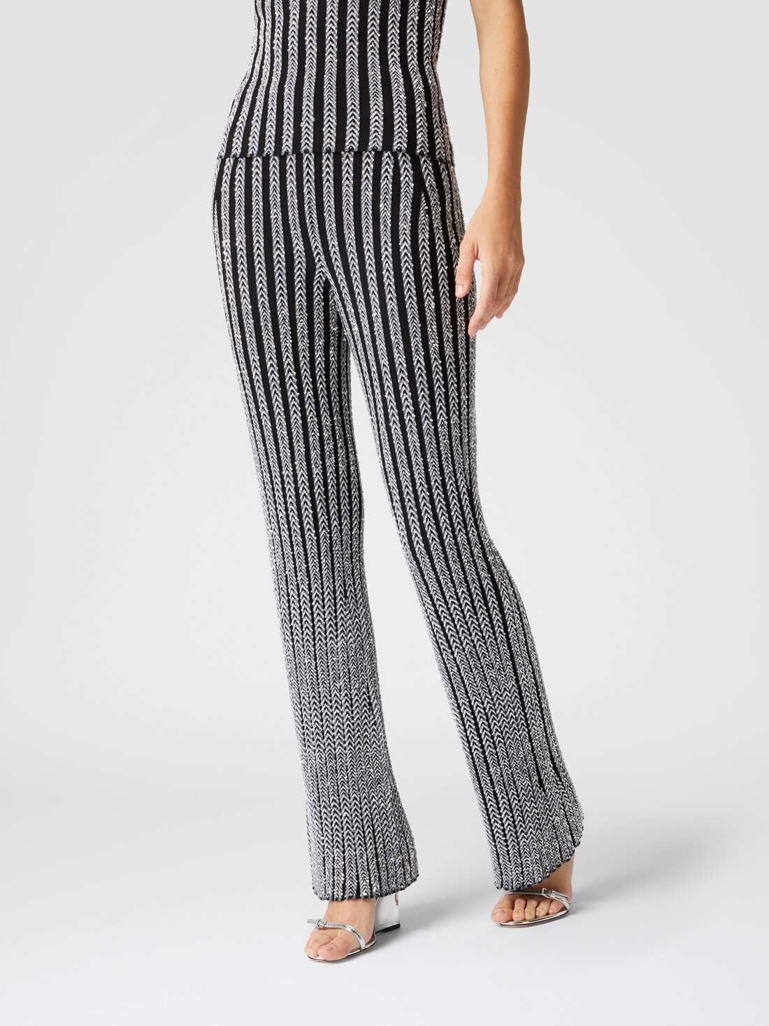 Ribbed flare zig zag trousers with sequins - 5