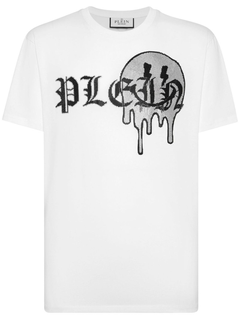 rhinestone-logo cotton T-shirt 1