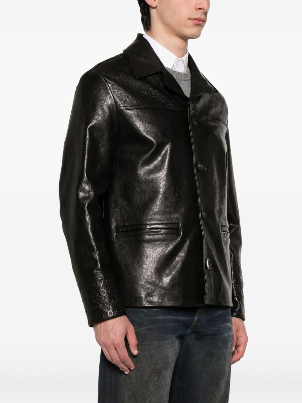 Moongram-embossed leather jacket - 3