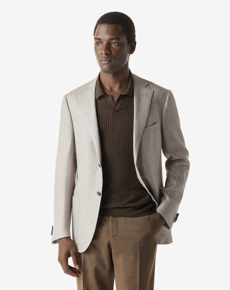CORNELIANI Beige linen and lyocell jacket outlook