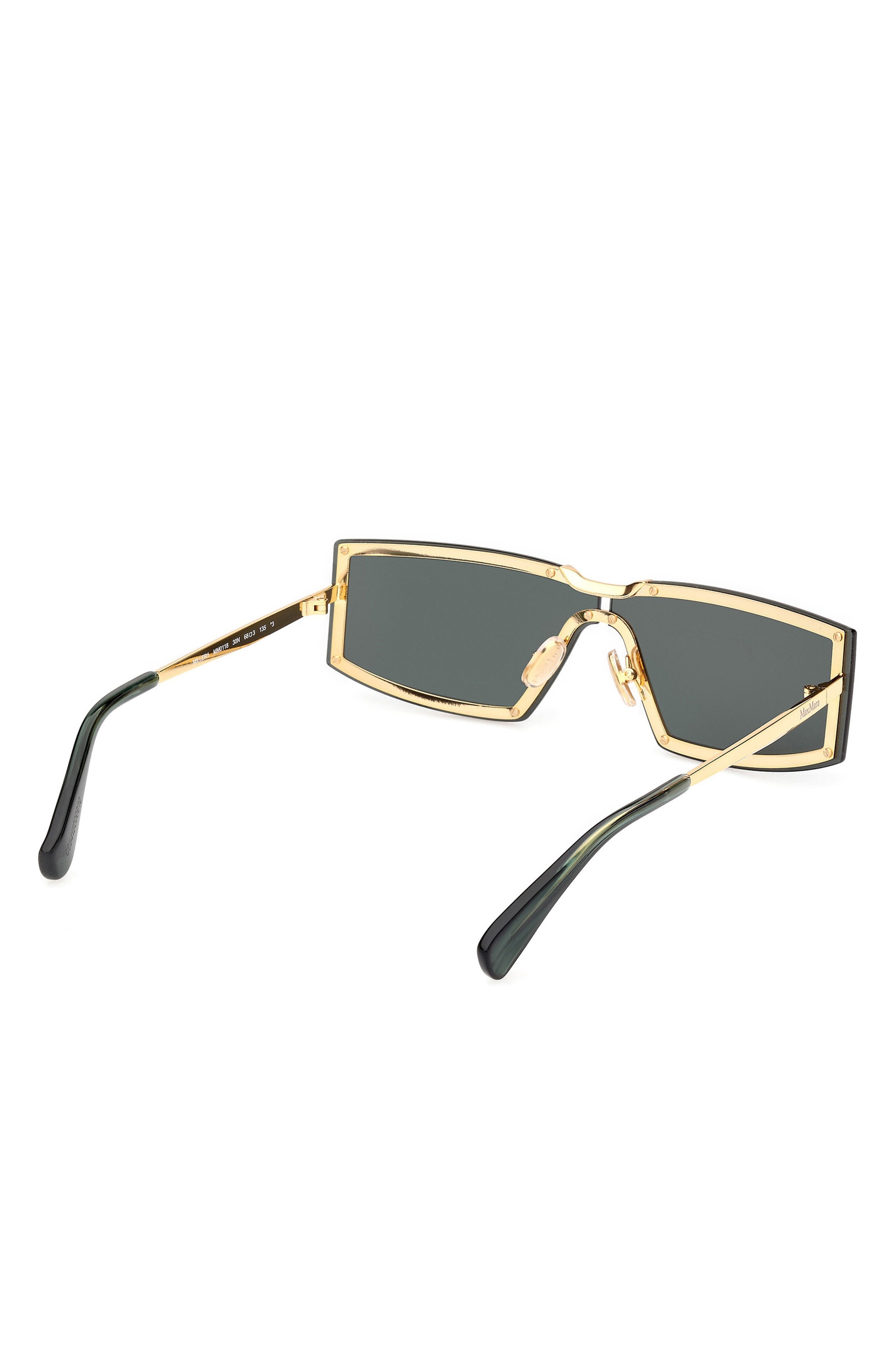 Max Mara 68mm Oversize Rectangular Sunglasses in Gold/Strpd Emerald /Emerald at Nordstrom - 4