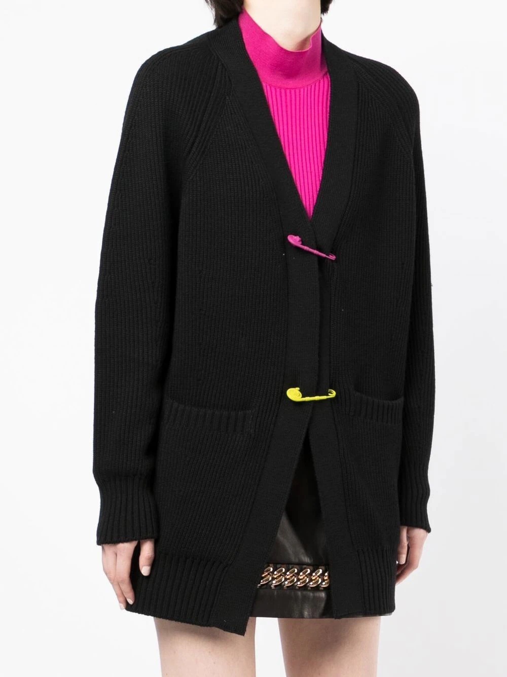 safety-pin ribbed knit cardigan - 3
