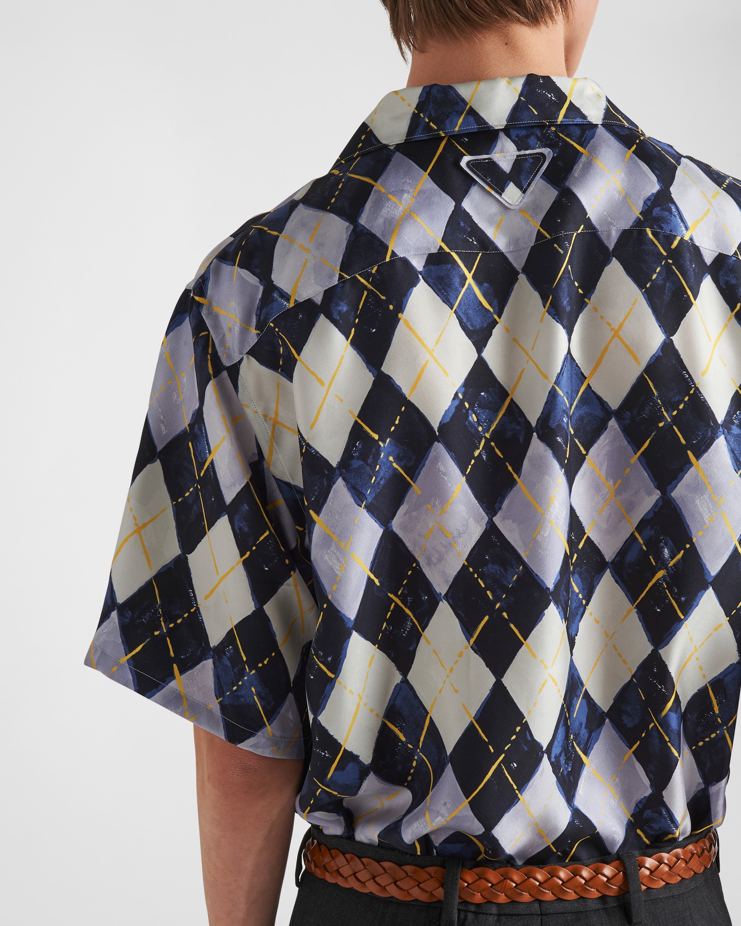 Short-sleeved Argyle-pattern silk twill shirt - 3