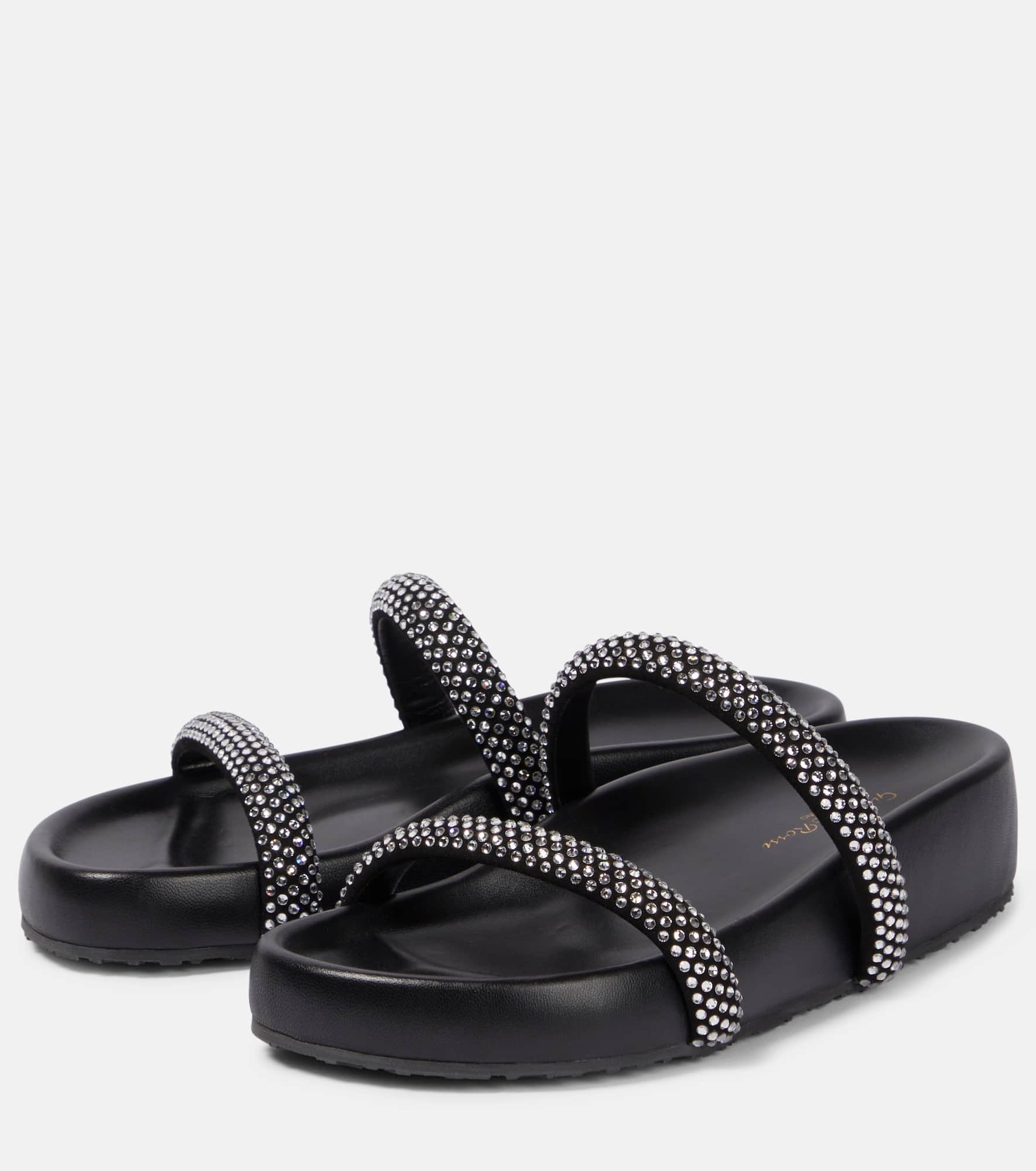 Embellished leather platform slides - 5