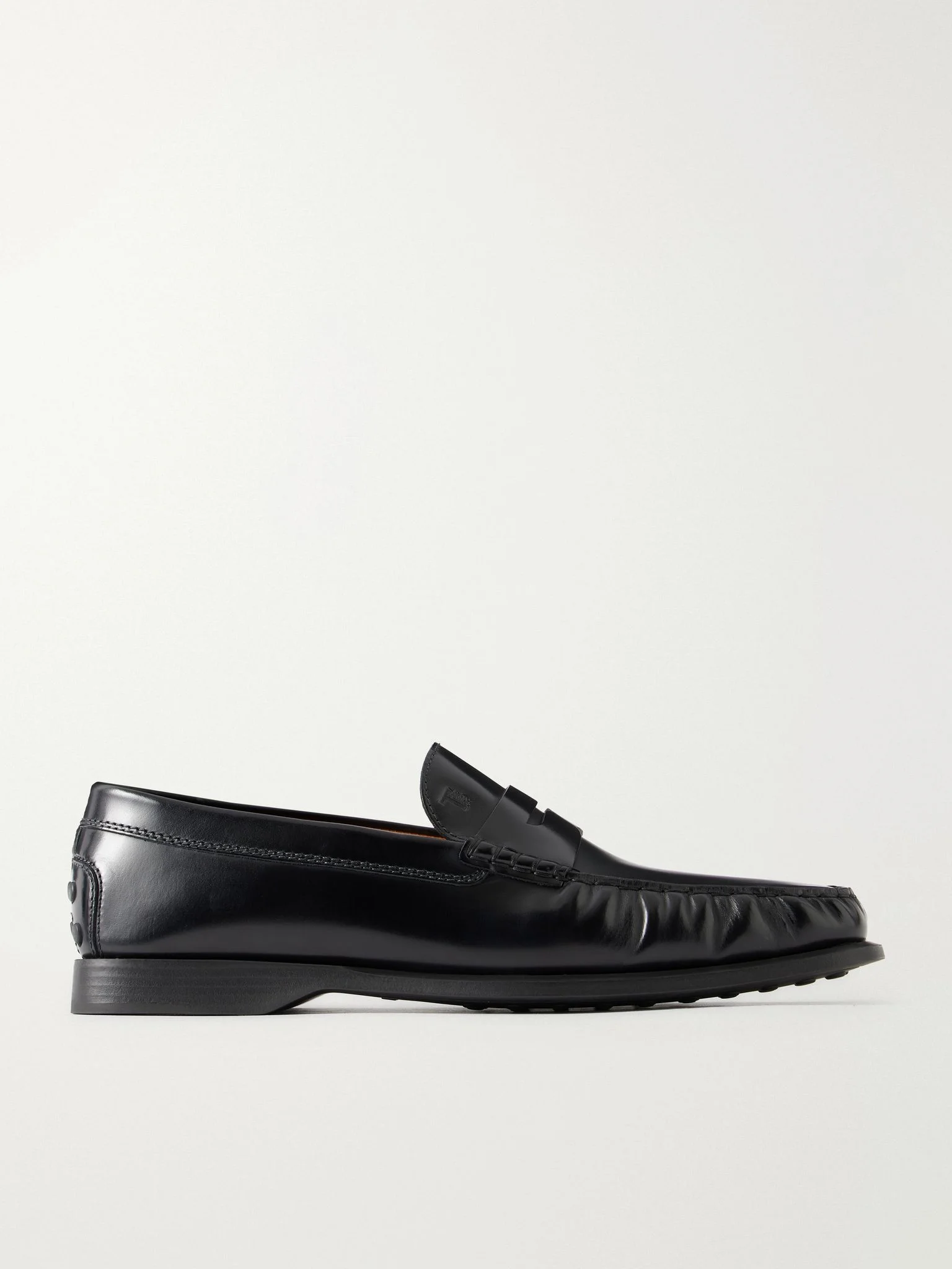 Logo-Debossed Gathered Leather Loafers Black - 1