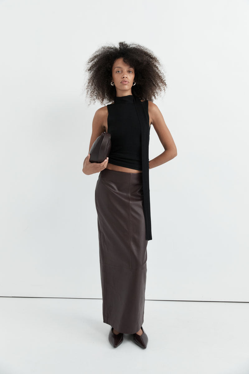 Leather Column Skirt - Bordeaux - 7