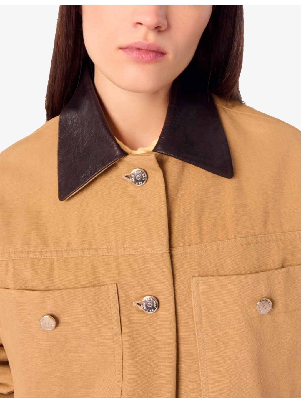 Leather-Collar Multi-Pocket Cotton Coat - 5