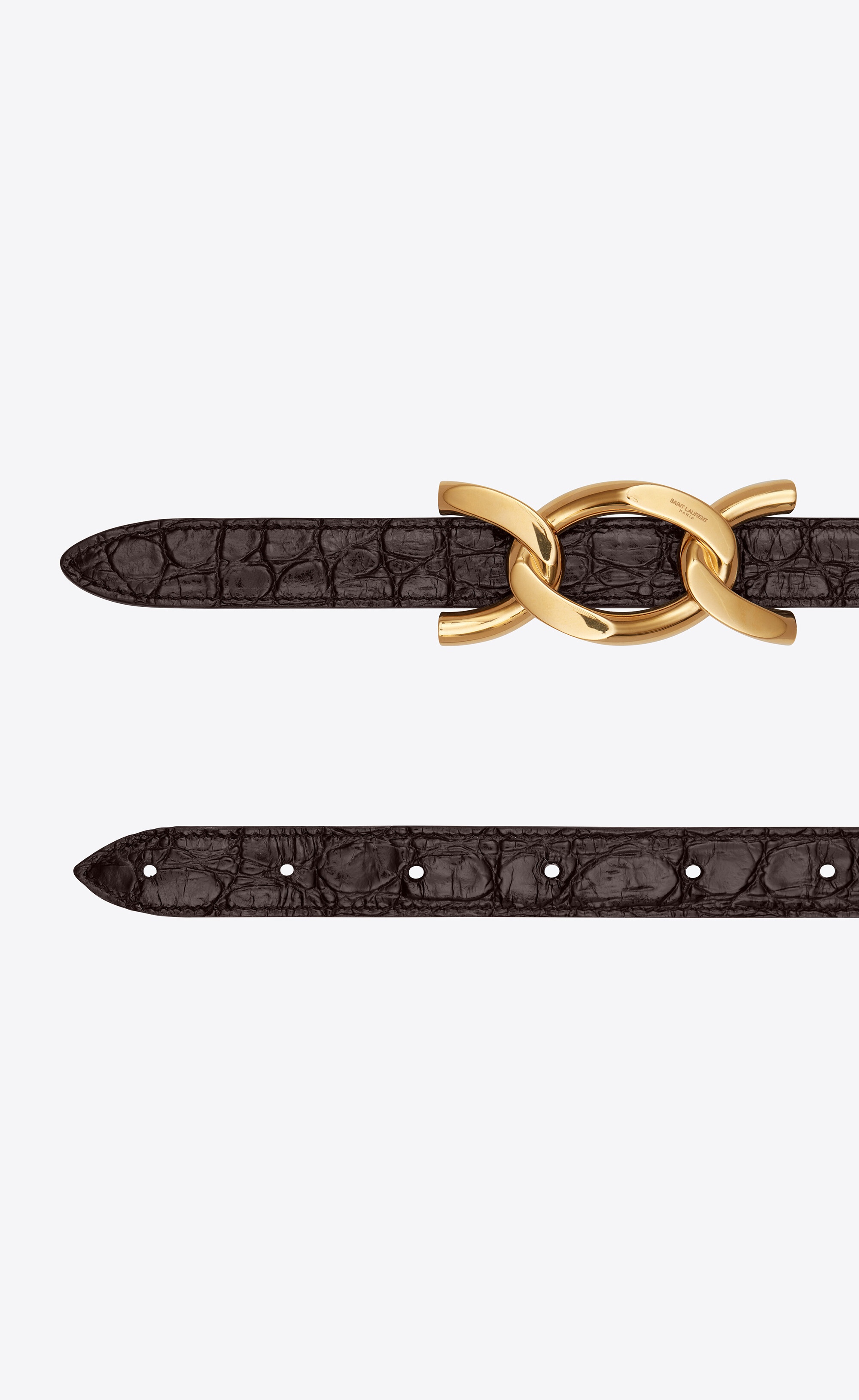 chain-buckle belt in crocodile-embossed shiny leather - 2