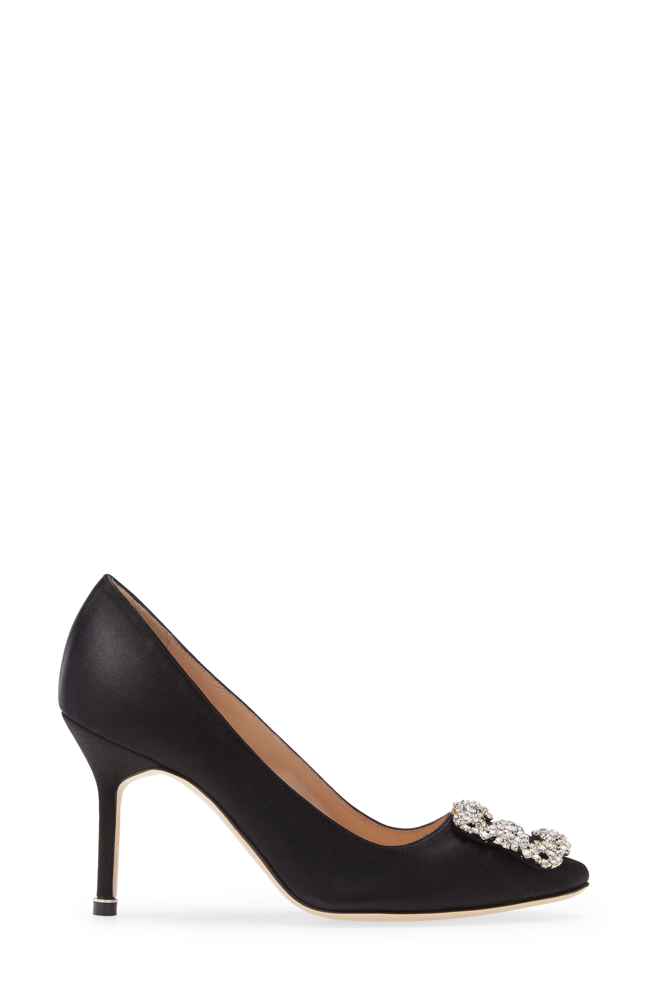 Manolo Blahnik Hangisi Crystal Buckle Pump in Black Satin/Clear Buckle at Nordstrom - 3