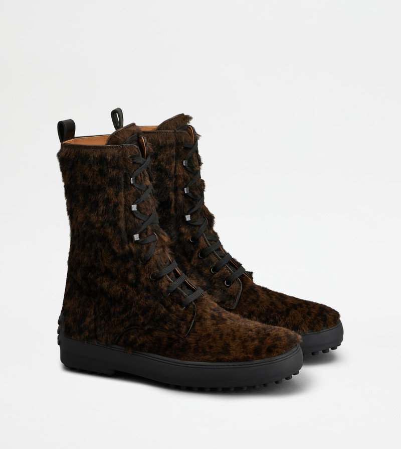 WINTER GOMMINO ANKLE BOOTS IN PONY EFFECT LEATHER - BLACK, BROWN 2