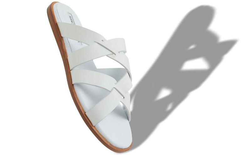 Manolo Blahnik White Calf Leather Crossover Flat Sandals outlook