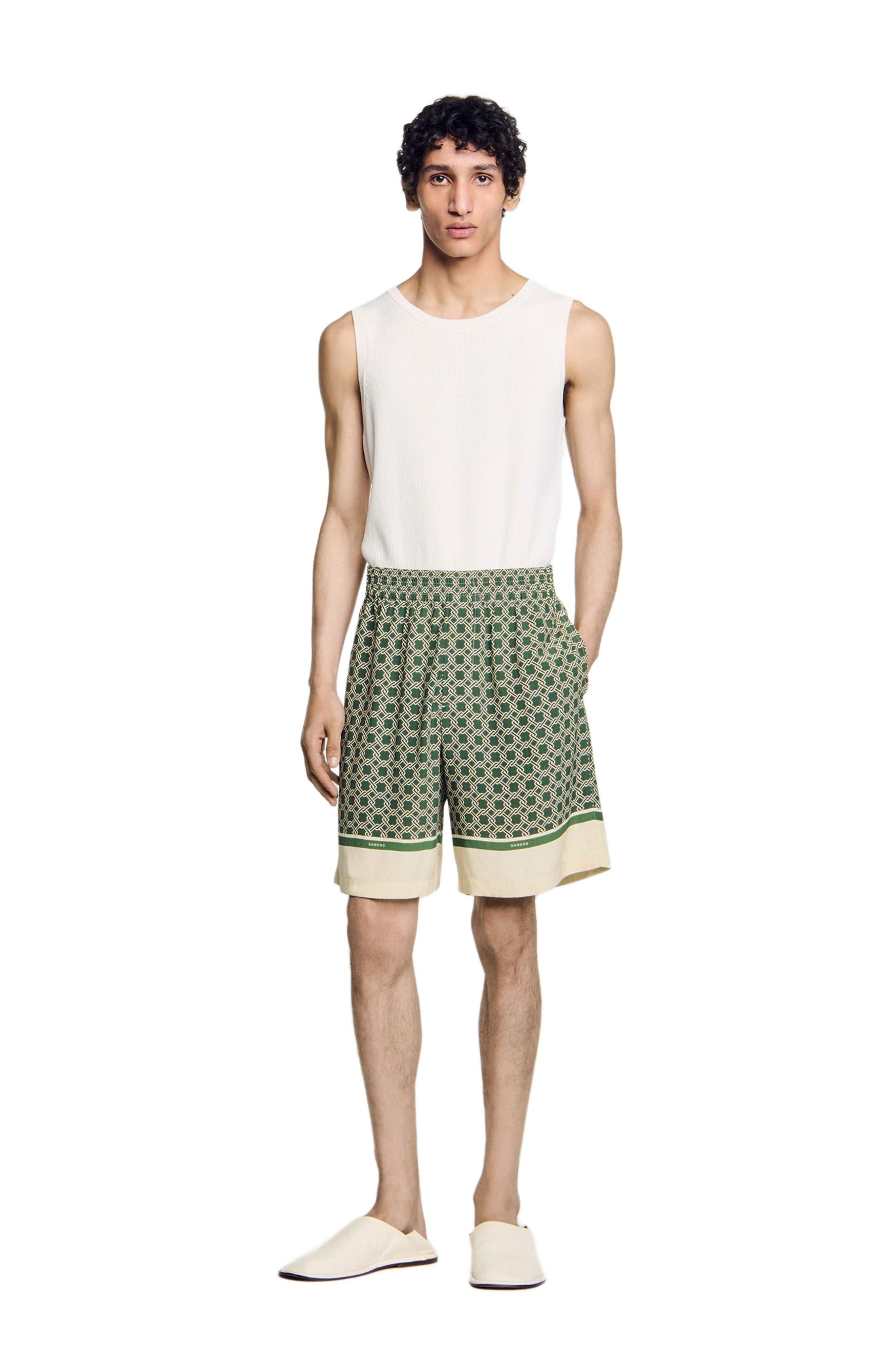 SANDRO Patterned floaty Bermuda shorts in Super Green at Nordstrom - 6