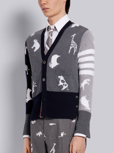 Thom Browne Fun-Mix Fine Merino Wool Animal Icon 4-Bar V-Neck Cardigan outlook