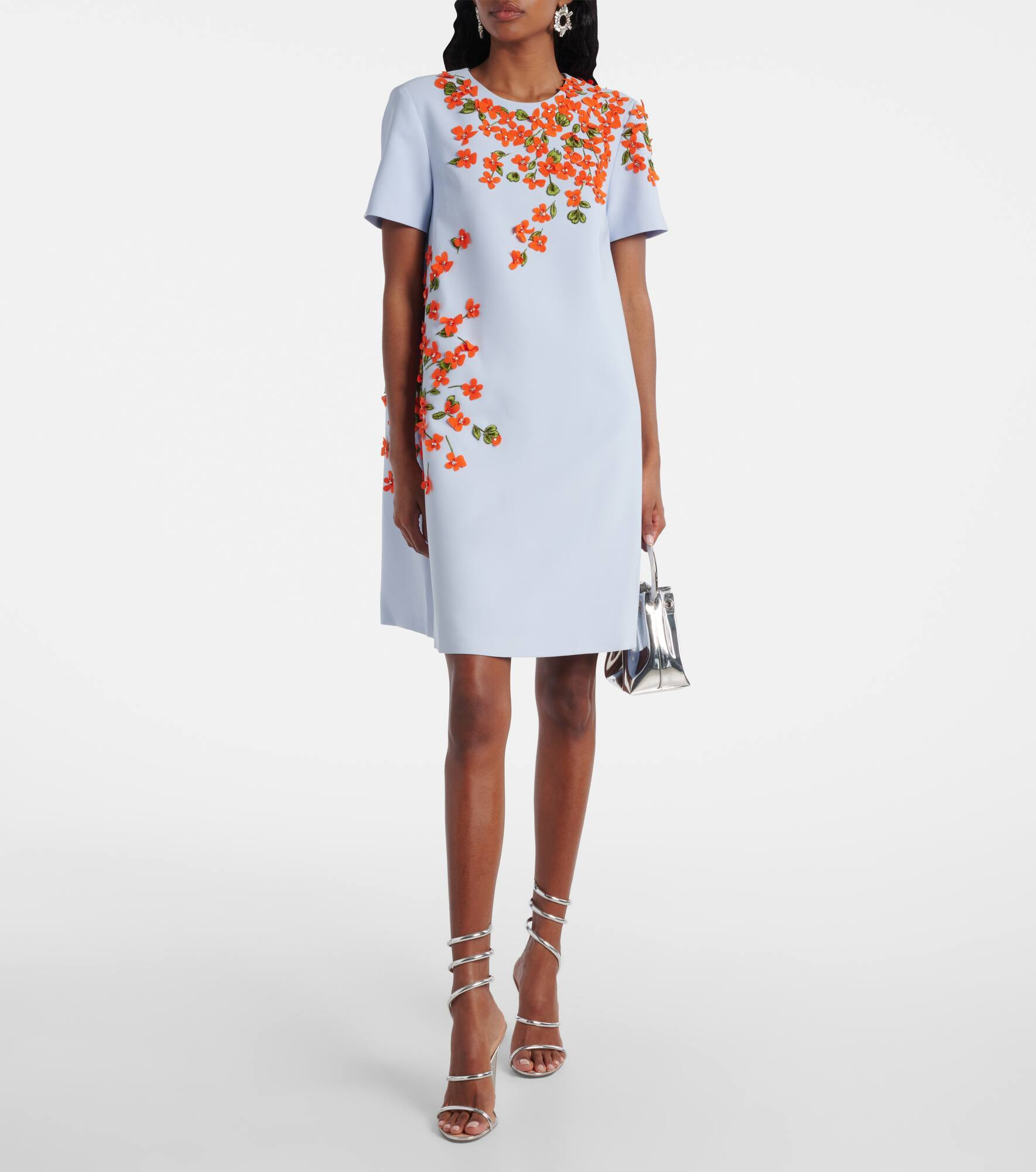 Floral-appliqué crêpe shift dress - 2