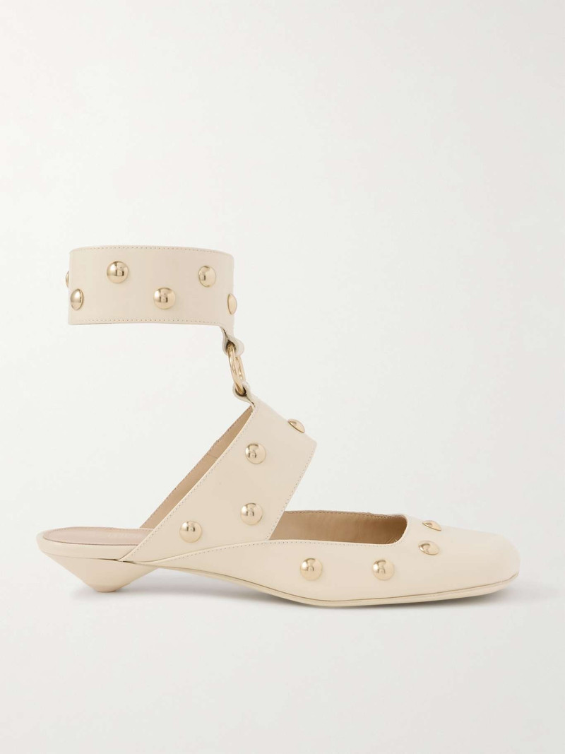 Jade studded leather mules - 1